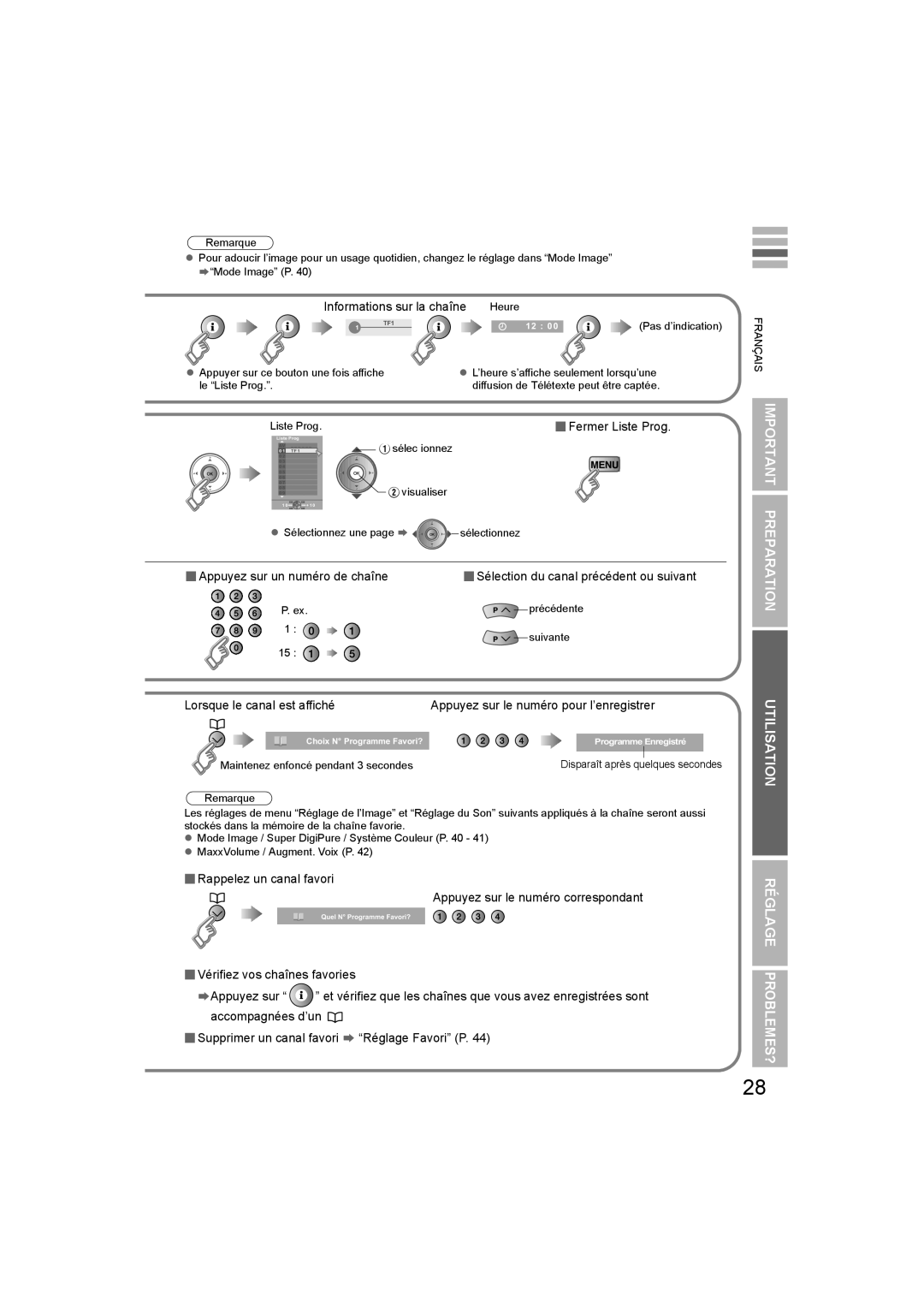 JVC LT-42DV8BG, LT-47DV8BG manual  Fermer Liste Prog,  Appuyez sur un numéro de chaîne 