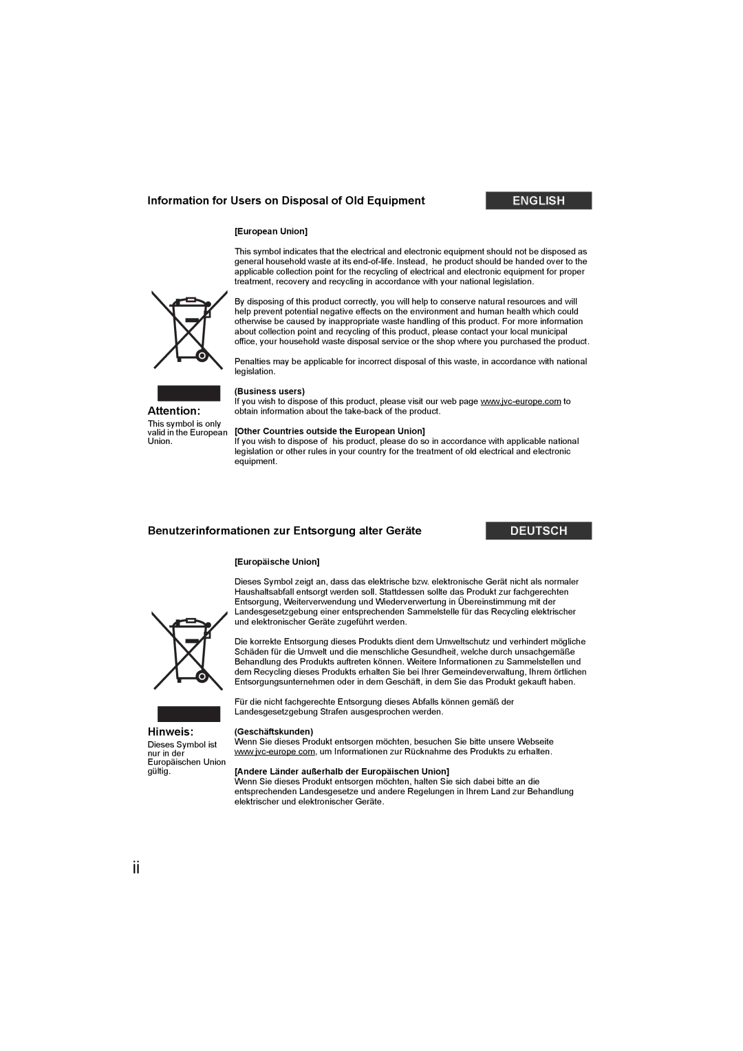 JVC LT-47DV8BG, LT-42DV8BG manual Information for Users on Disposal of Old Equipment 