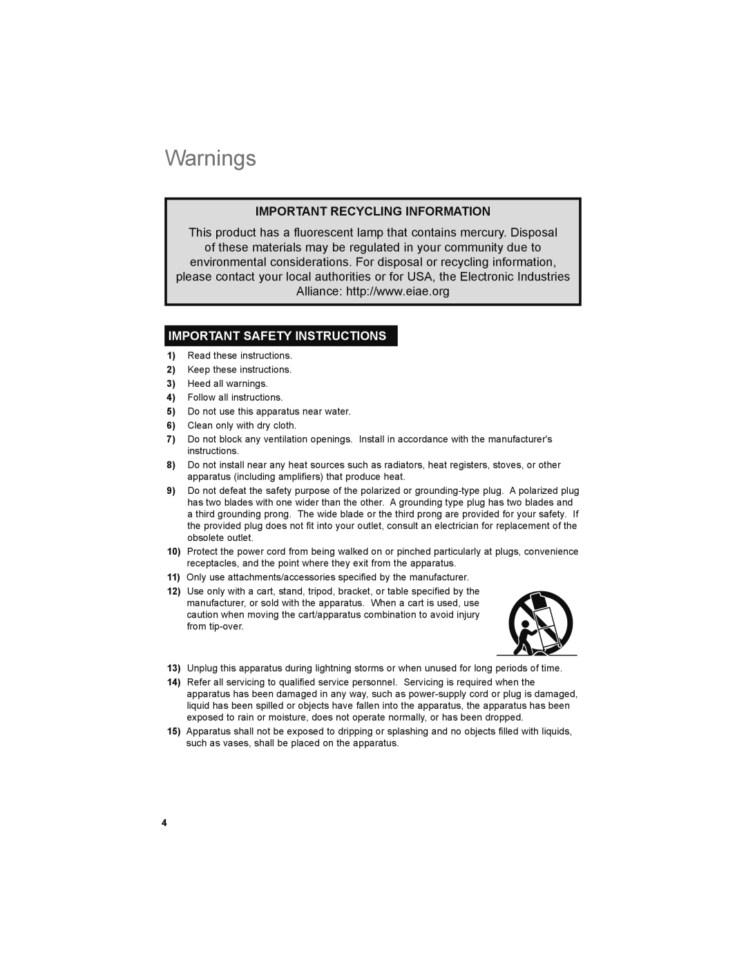 JVC LT-47X579, LT-47EM59, LT-42EM59 manual Important Safety Instructions 