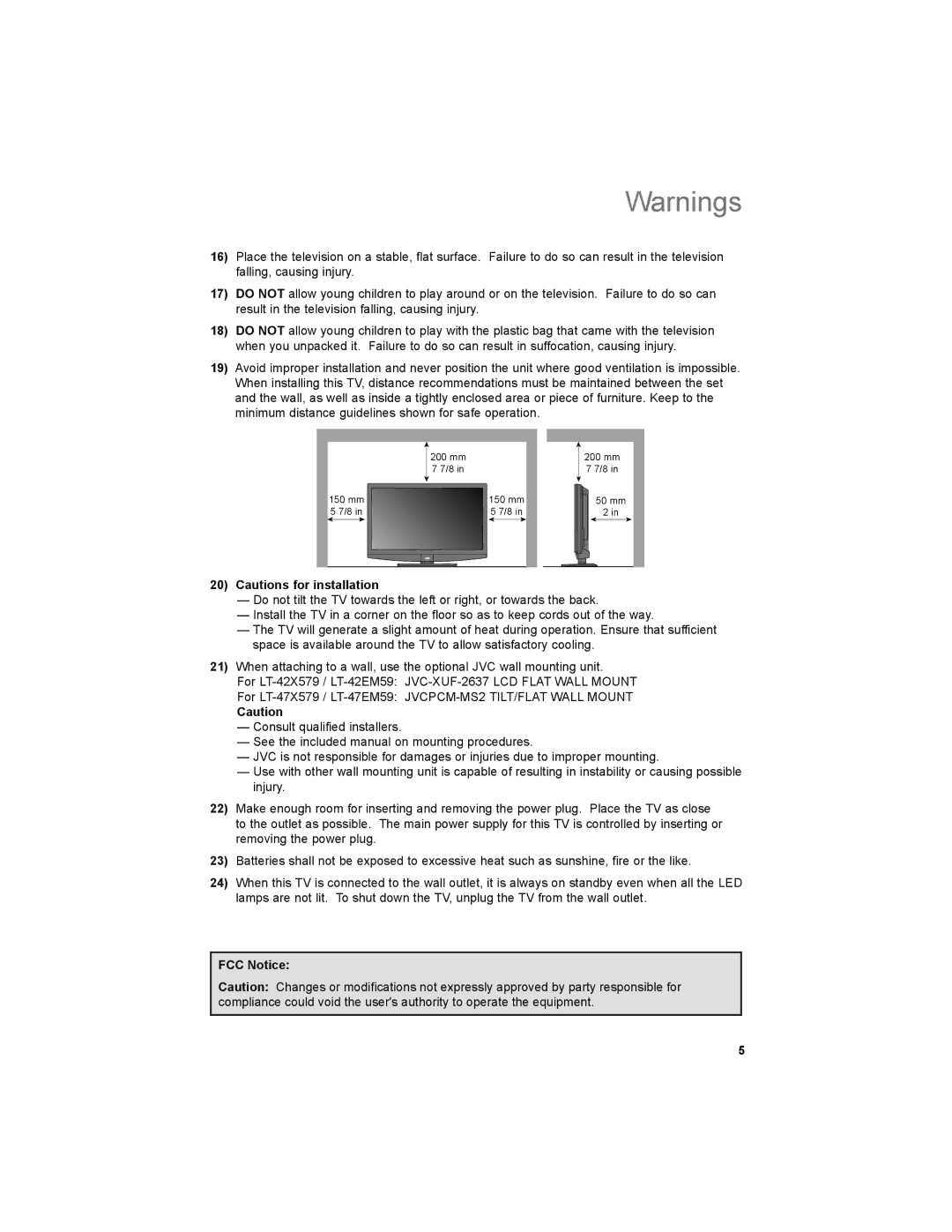 JVC LT-42EM59, LT-47EM59, LT-47X579 manual FCC Notice 