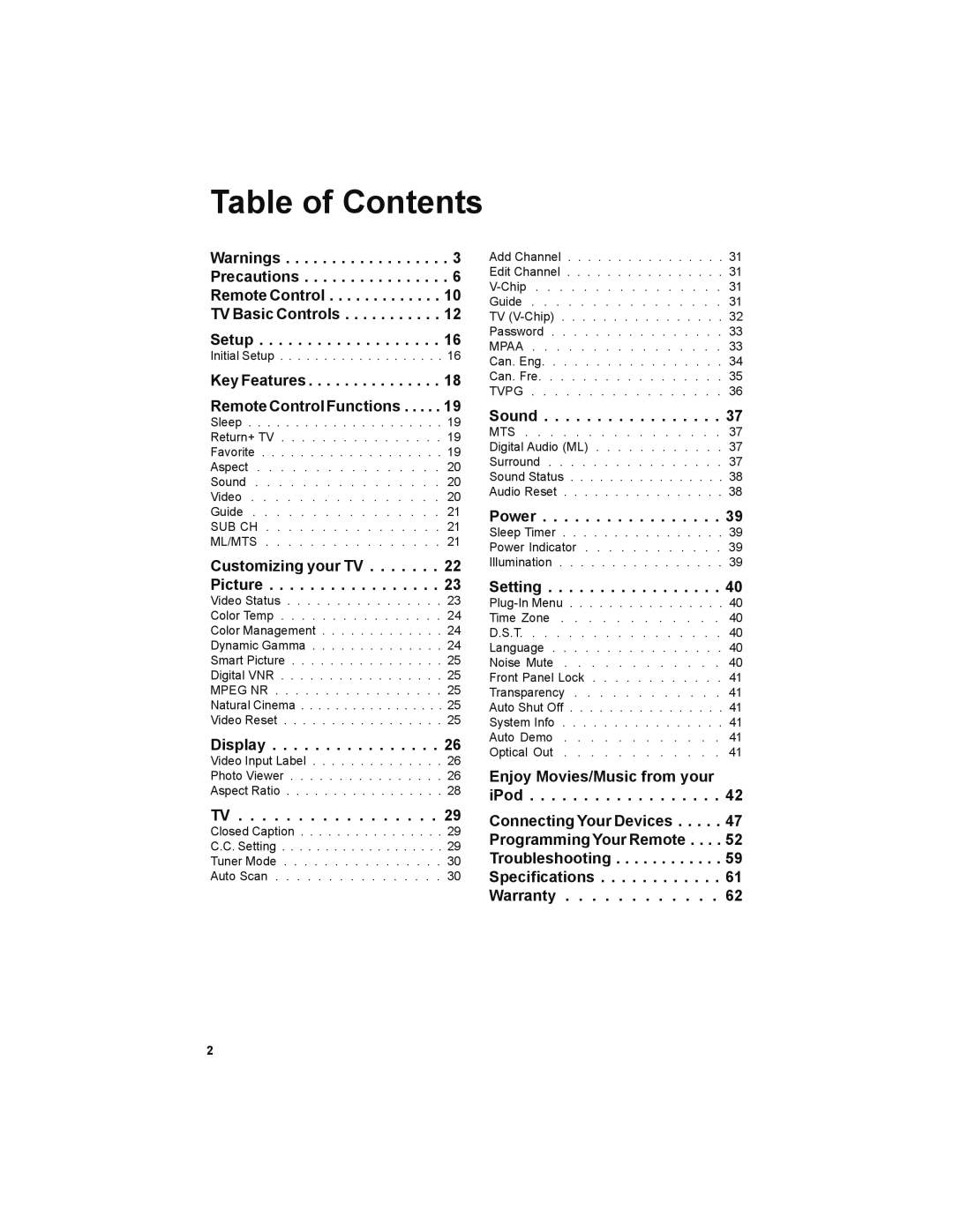 JVC LT-47P789, LT-42P789 manual Table of Contents 