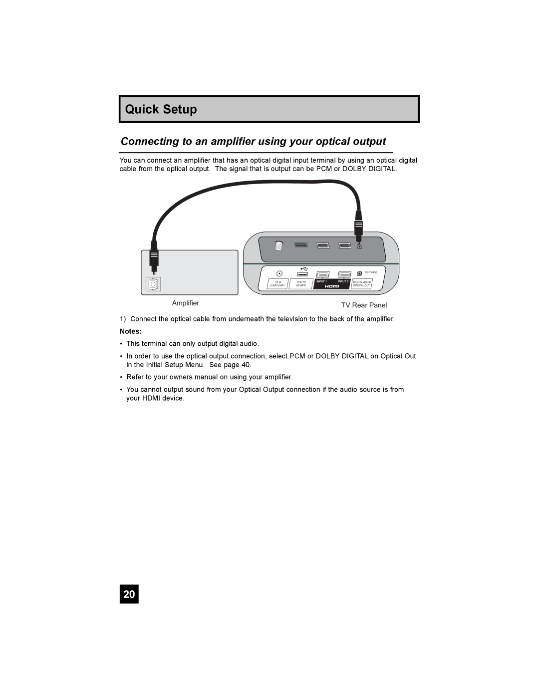 JVC LT-47X788, LT-42X788, LT-42XM48, LT-37XM48 manual Connecting to an amplifier using your optical output 