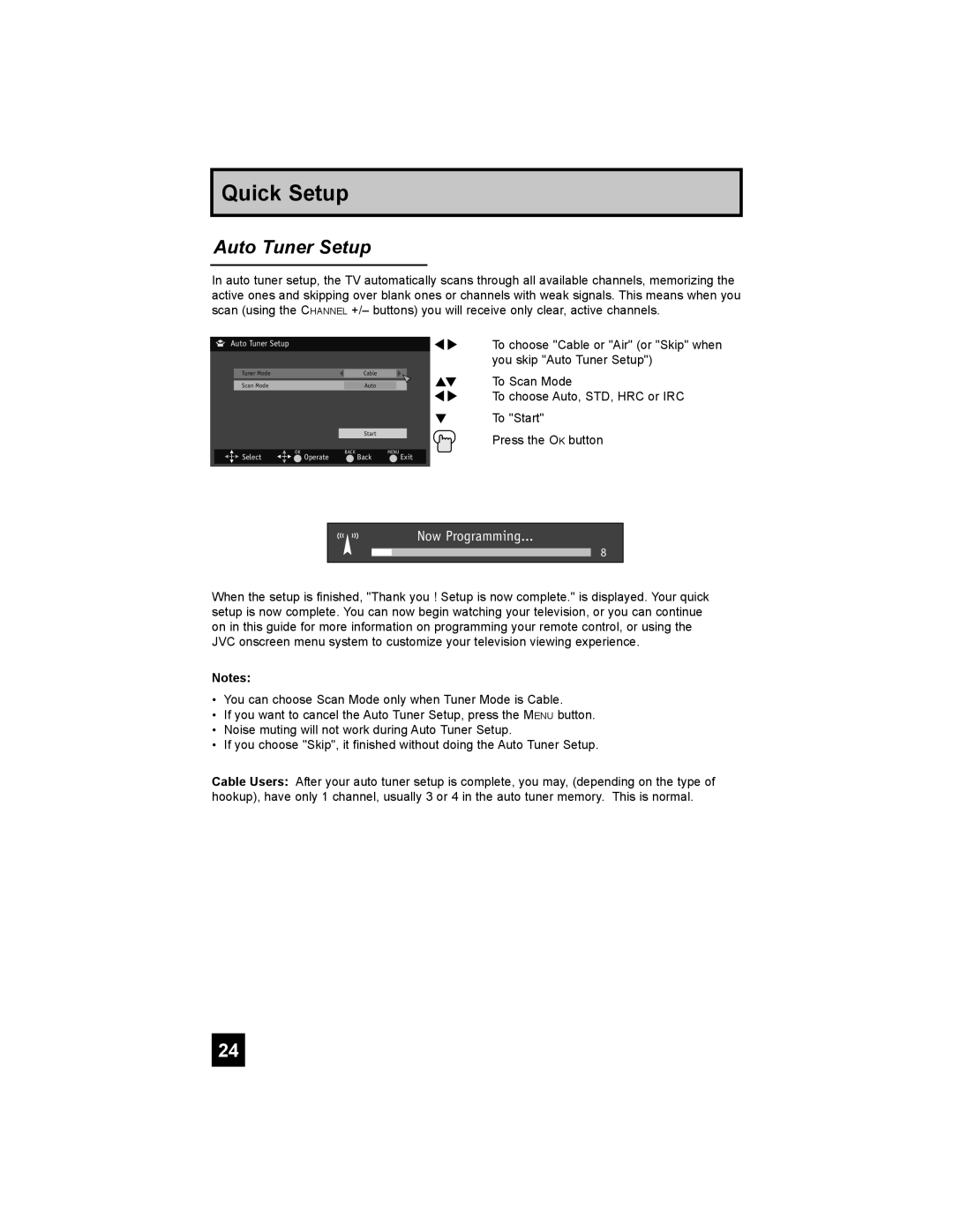 JVC LT-47X788, LT-42X788, LT-42XM48, LT-37XM48 manual Auto Tuner Setup, Now Programming 