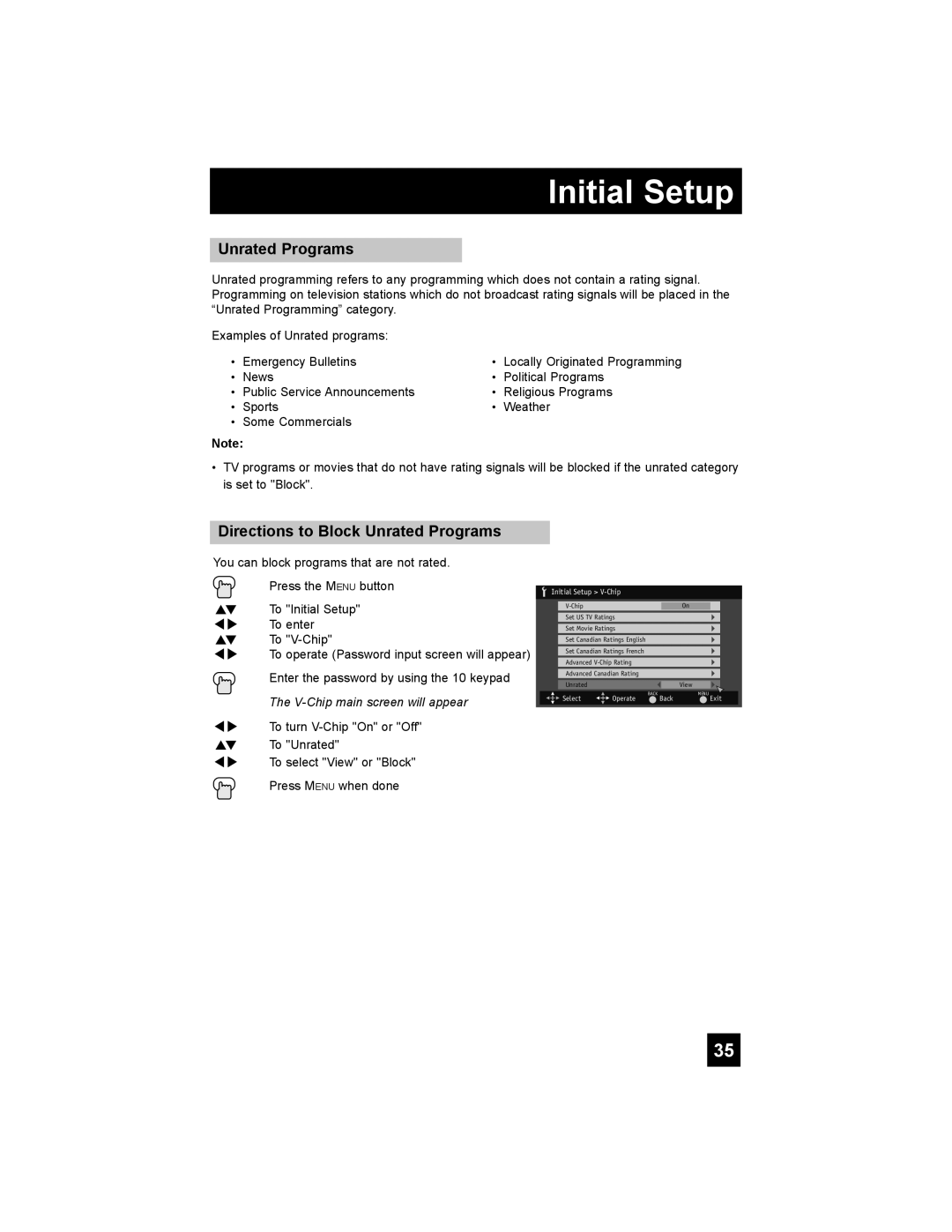 JVC LT-37XM48, LT-47X788, LT-42X788, LT-42XM48 manual Directions to Block Unrated Programs 