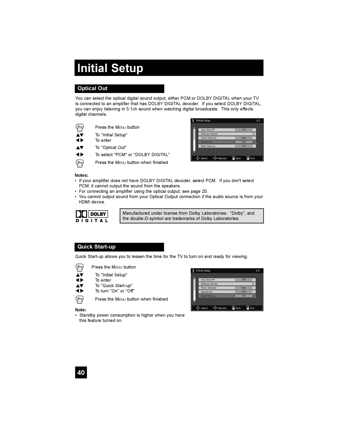 JVC LT-47X788, LT-42X788, LT-42XM48, LT-37XM48 manual Optical Out, Quick Start-up 