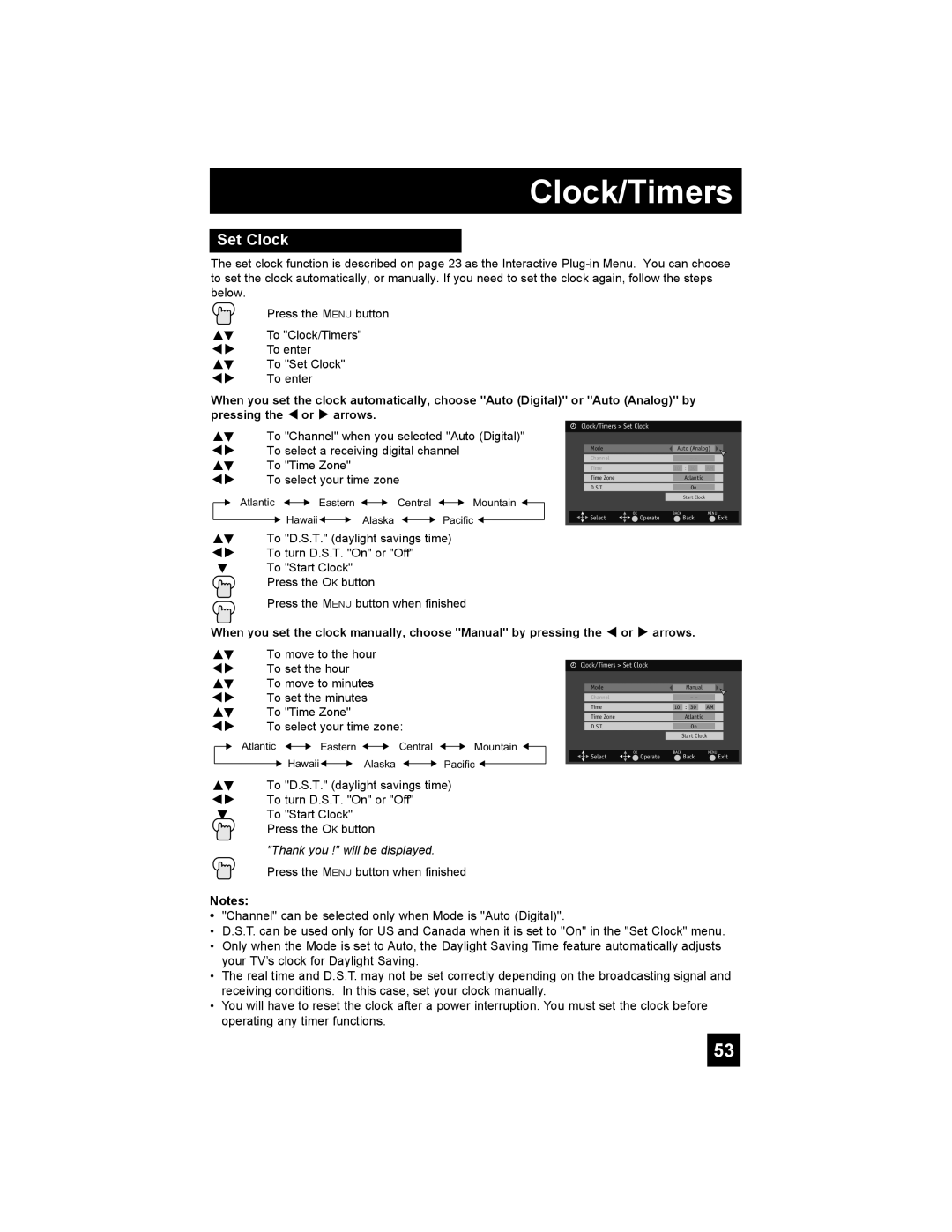 JVC LT-42X788, LT-47X788, LT-42XM48, LT-37XM48 manual Clock/Timers, Set Clock 