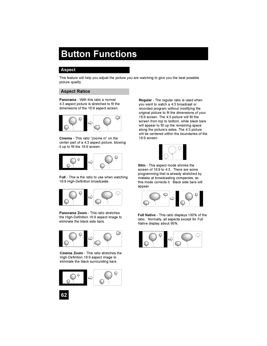 JVC LT-42XM48, LT-47X788, LT-42X788, LT-37XM48 manual Aspect Ratios 