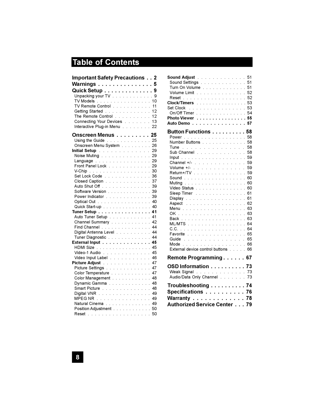 JVC LT-47X788, LT-42X788, LT-42XM48, LT-37XM48 manual Table of Contents 