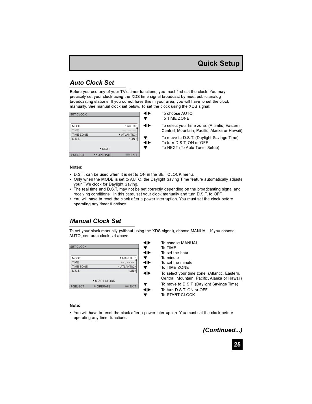 JVC LT-47X898 manual Auto Clock Set, Manual Clock Set 