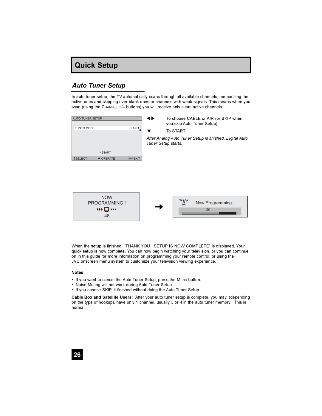 JVC LT-47X898 manual Auto Tuner Setup, NOW Programming 