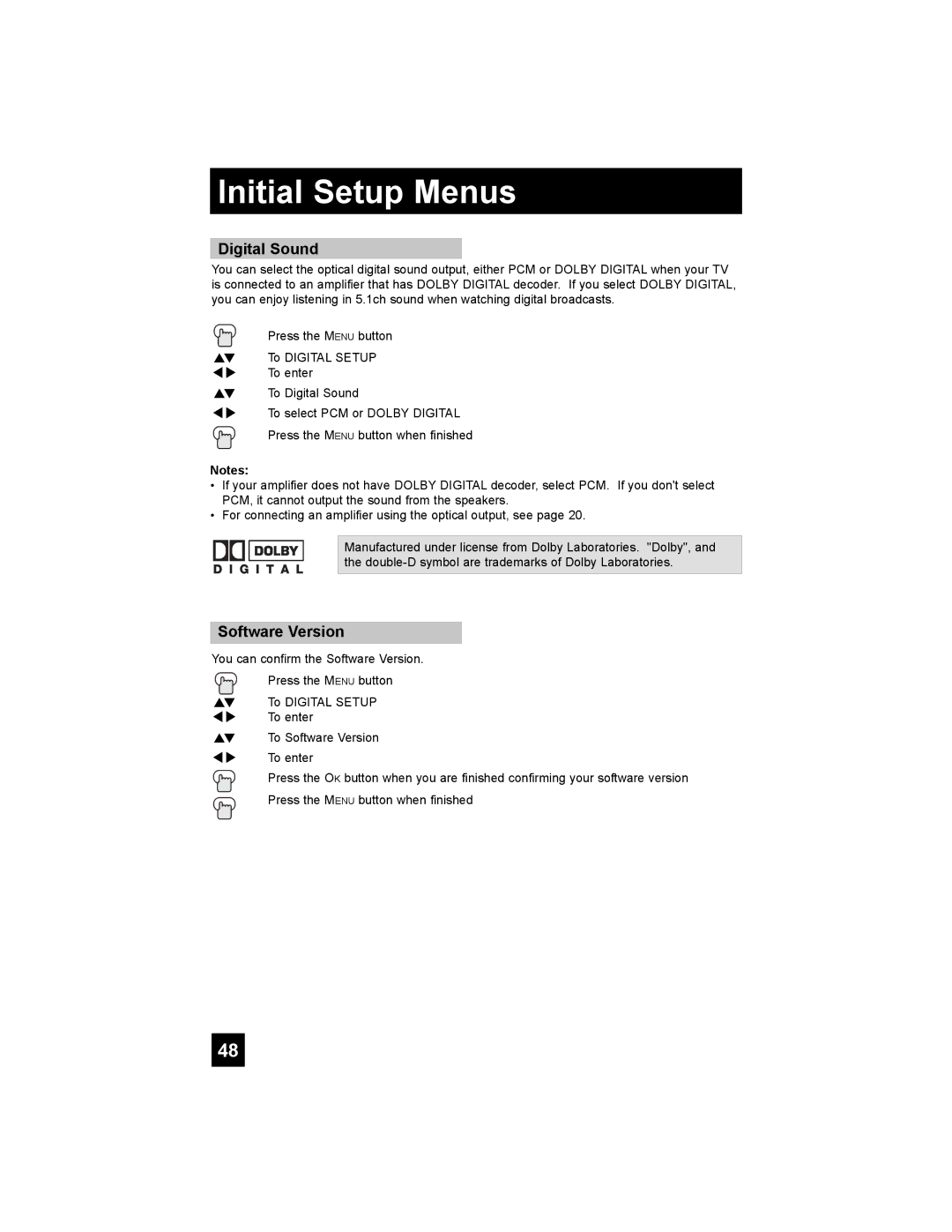 JVC LT-47X898 manual Digital Sound, Software Version 