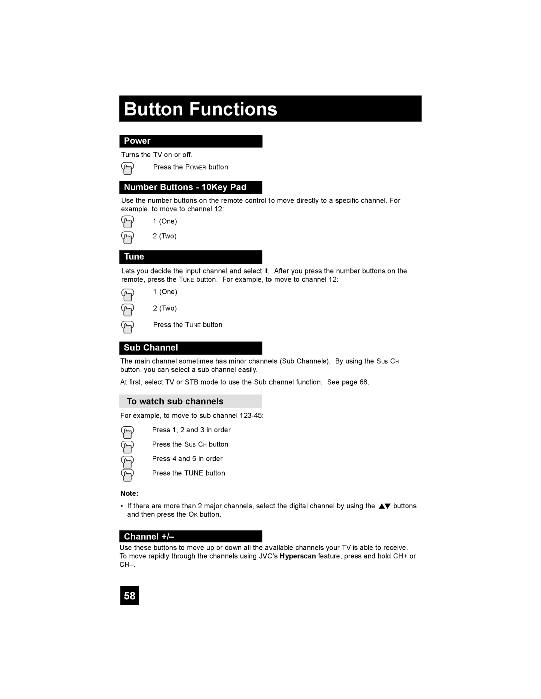 JVC LT-47X898 manual Button Functions 