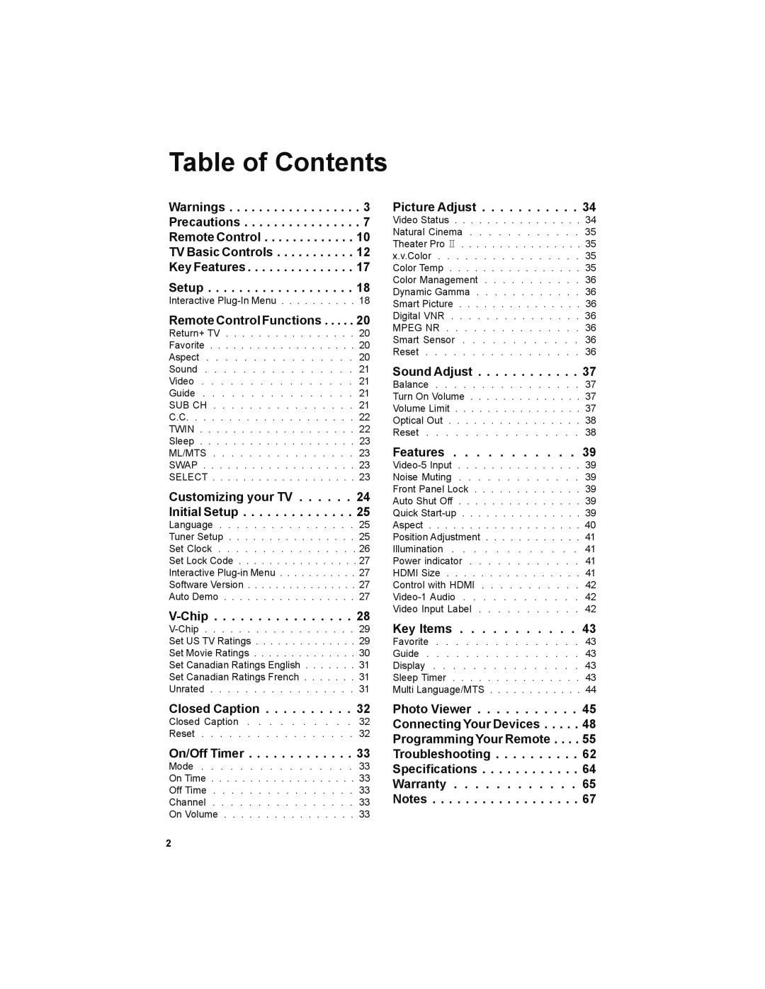 JVC LT-47X899, LT-42X899 manual Table of Contents 