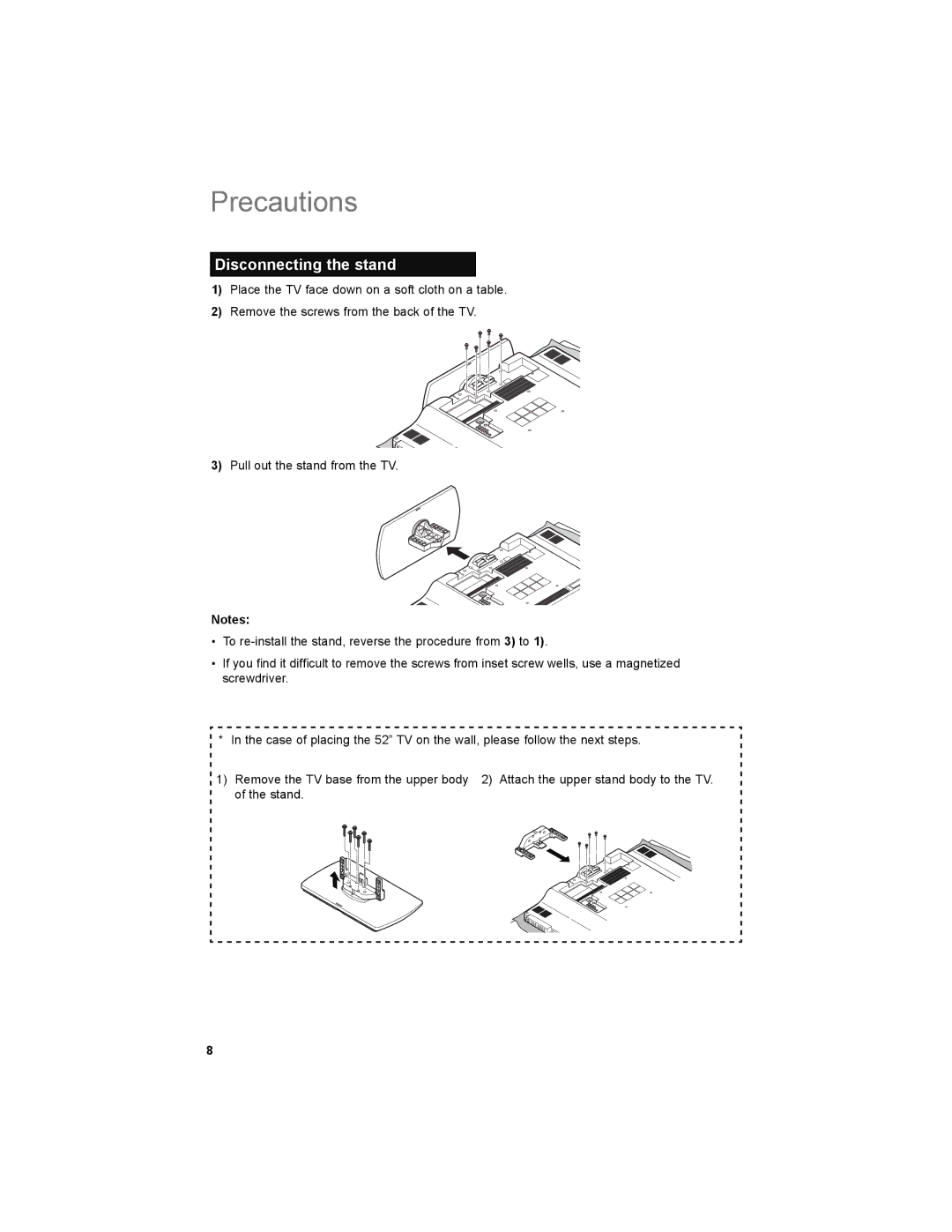 JVC LT-52X579 manual Disconnecting the stand 