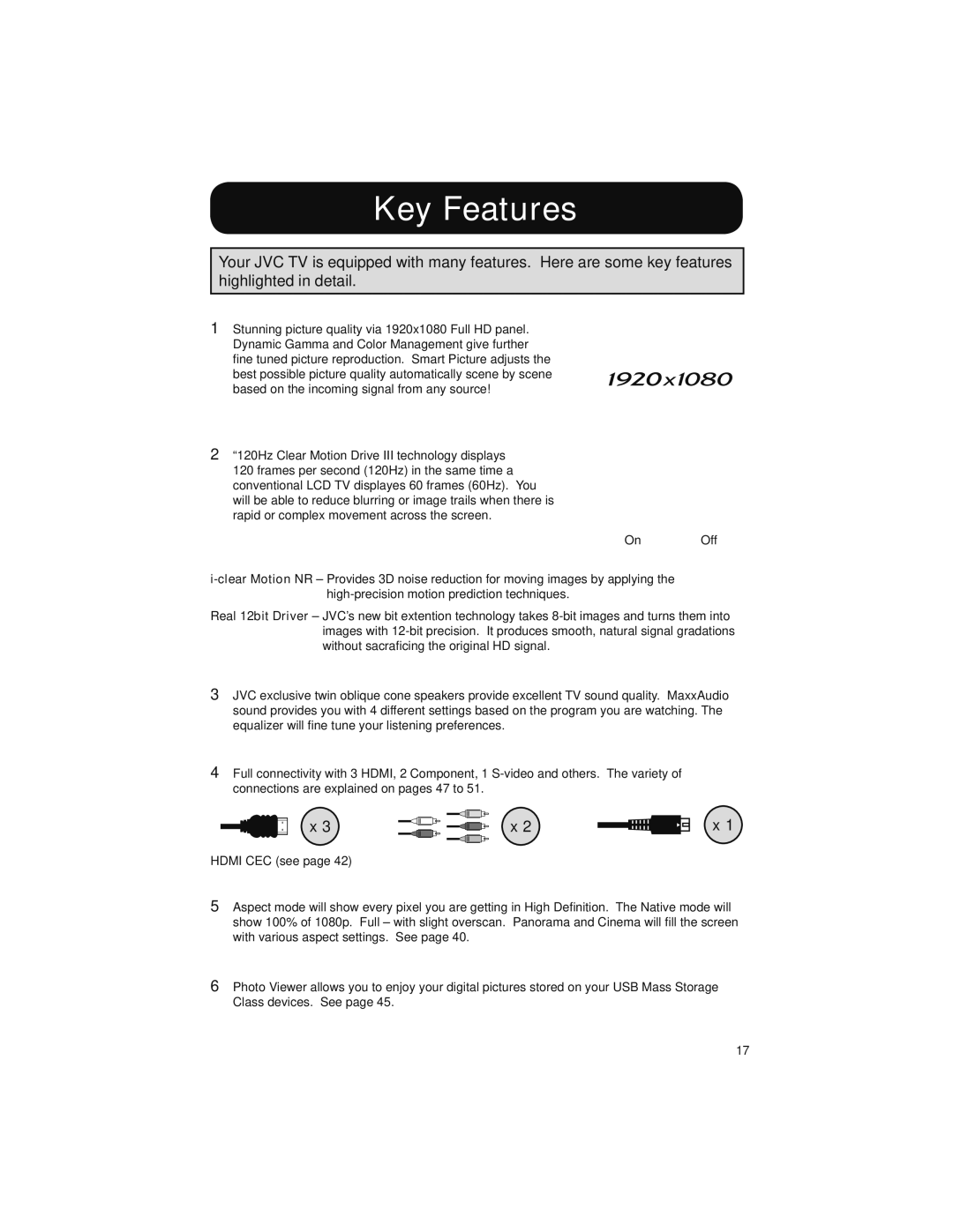 JVC LT-52X899 manual Key Features 