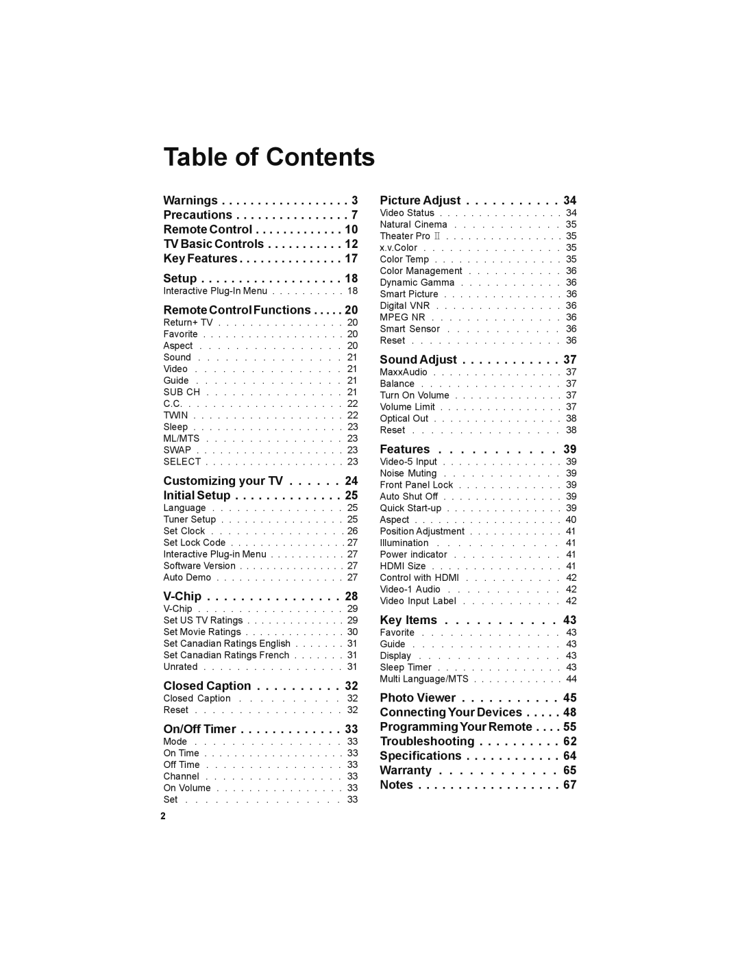 JVC LT-52X899 manual Table of Contents 