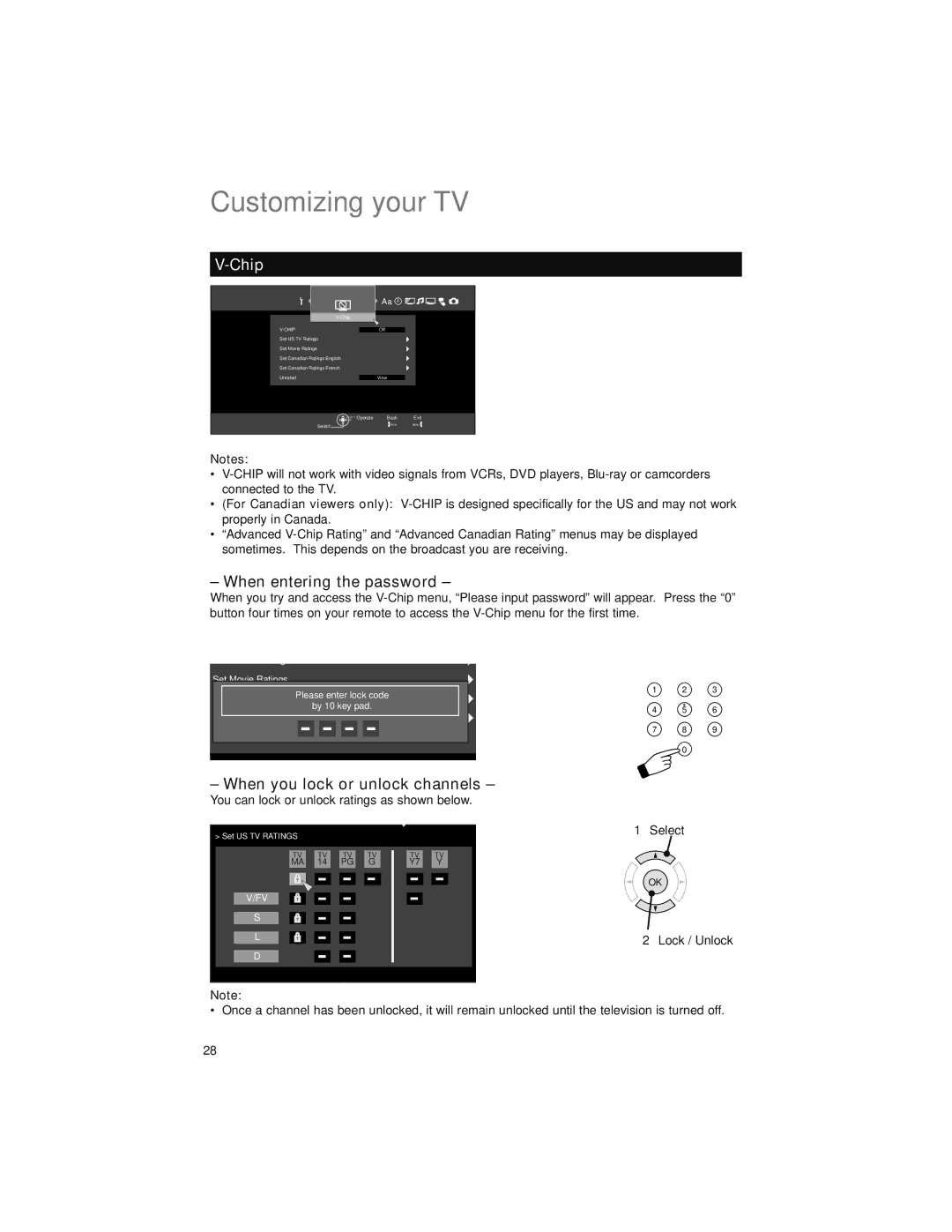 JVC LT-52X899 manual Chip, When entering the password, When you lock or unlock channels 