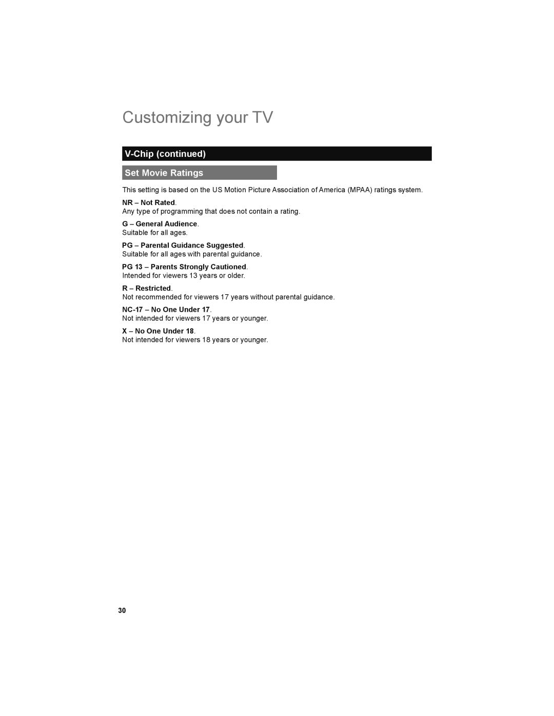 JVC LT-52X899 manual Chip Set Movie Ratings 