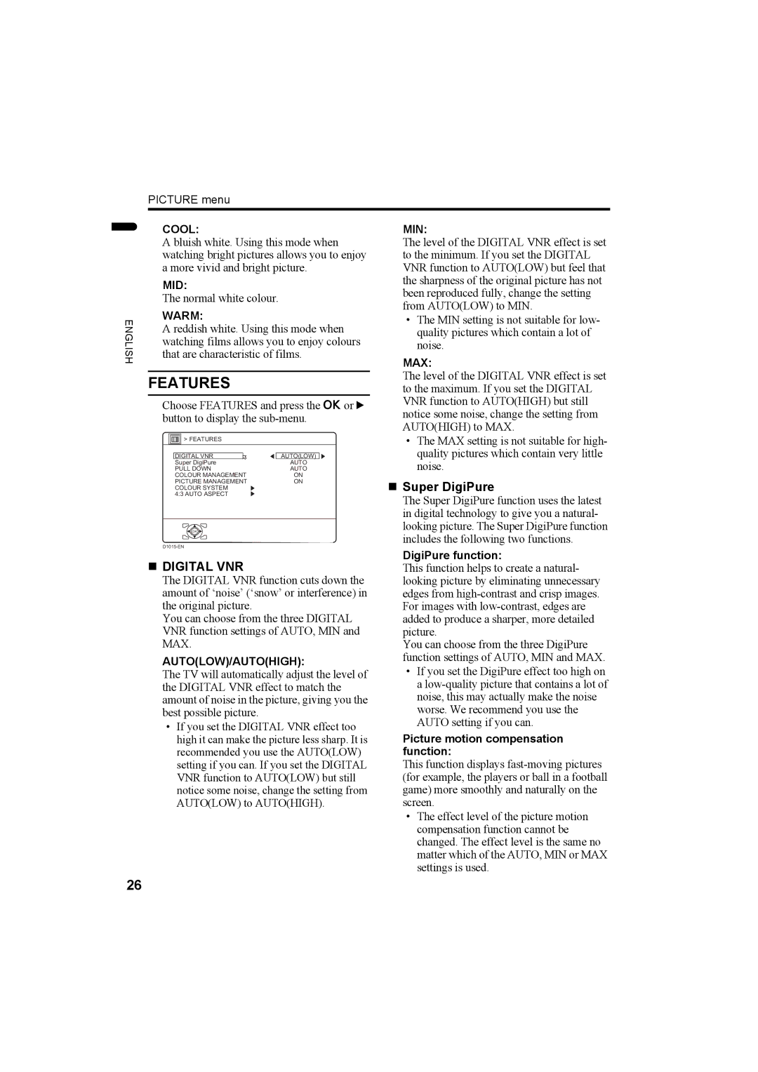 JVC LT-Z32SX4B manual Features, „ Digital VNR, „ Super DigiPure 