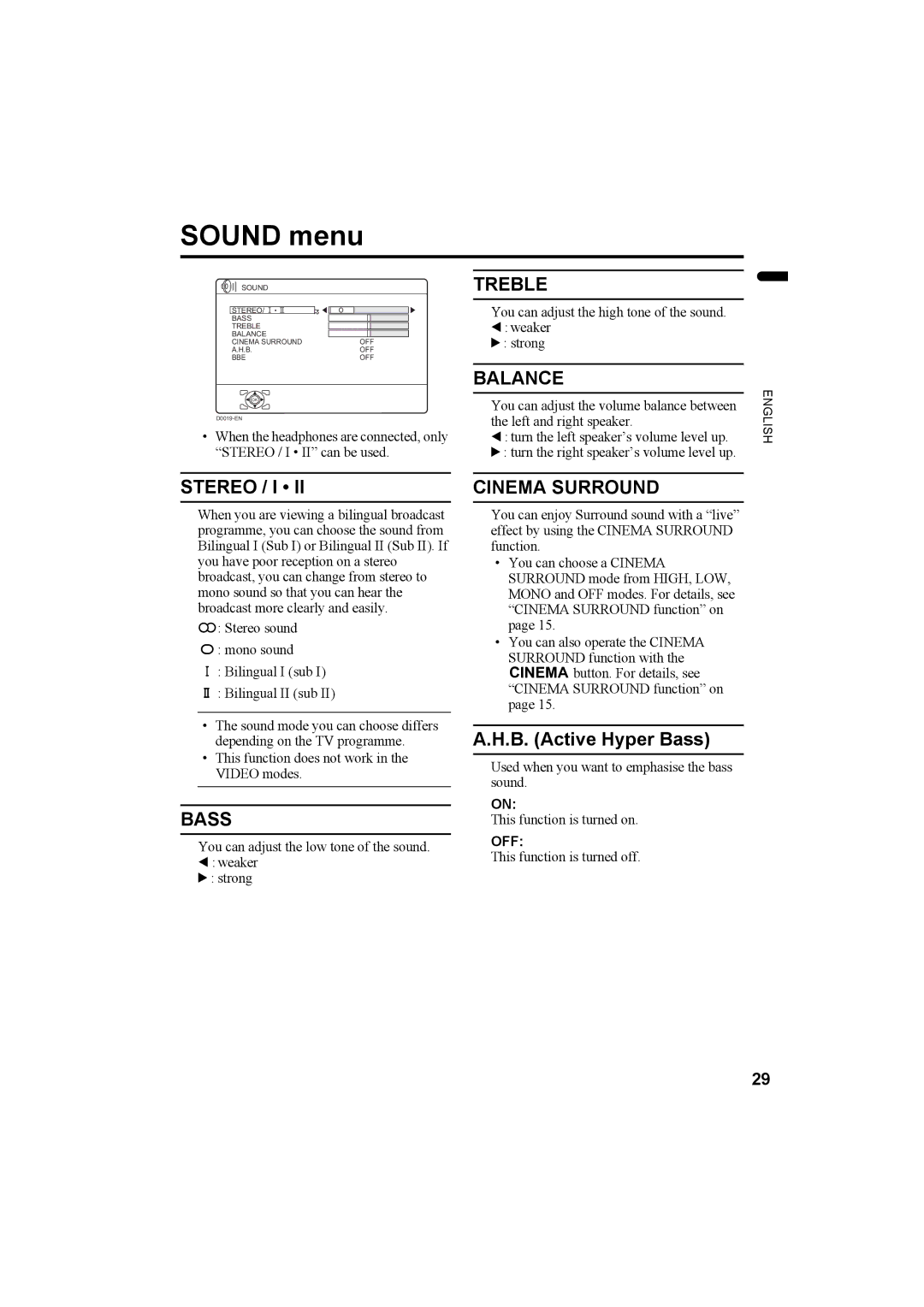 JVC LT-Z32SX4B manual Sound menu 