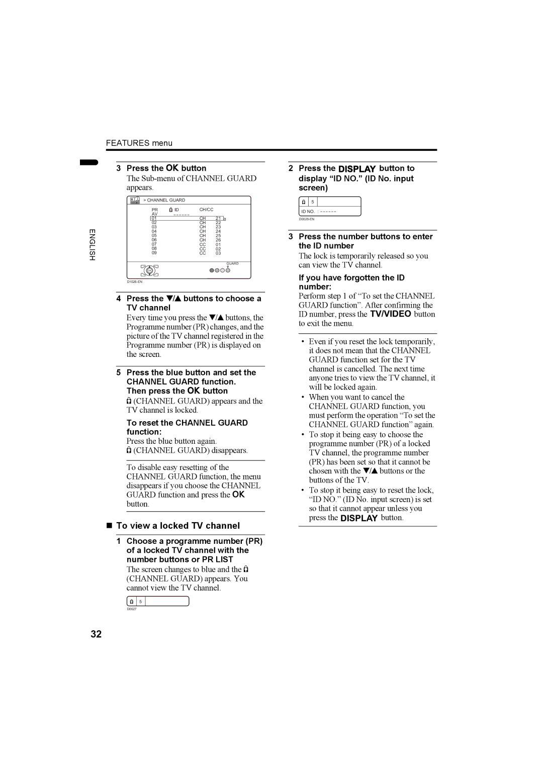 JVC LT-Z32SX4B manual „ To view a locked TV channel 