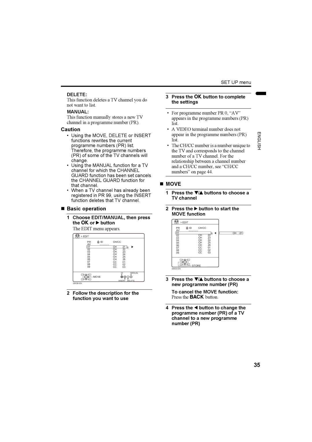 JVC LT-Z32SX4B manual „ Basic operation, „ Move, Delete, Manual 