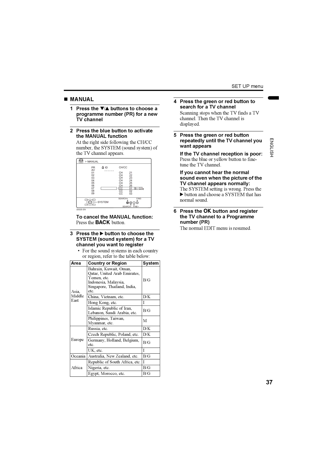 JVC LT-Z32SX4B manual „ Manual, Press the green or red button to search for a TV channel 