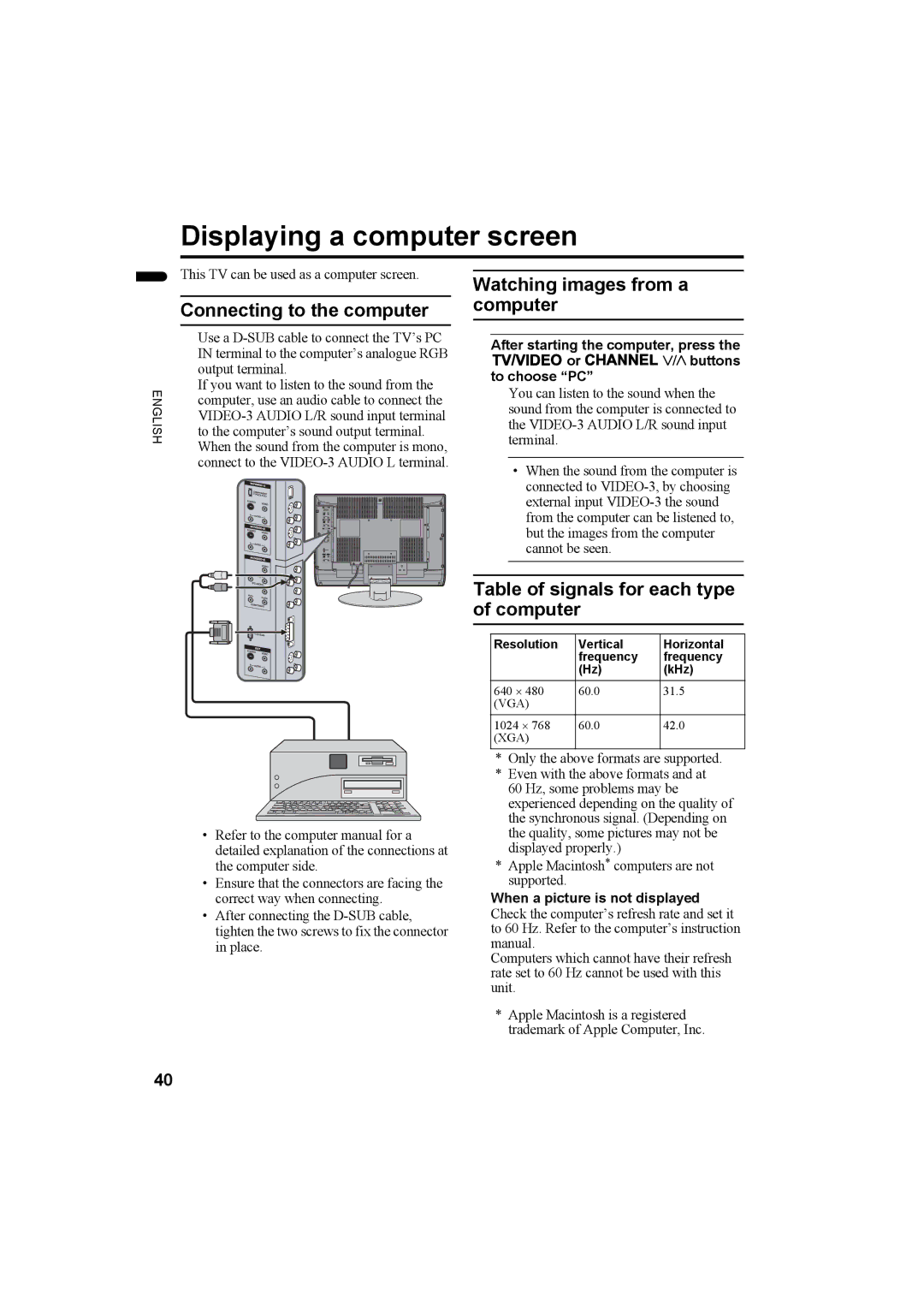 JVC LT-Z32SX4B manual Displaying a computer screen, Connecting to the computer, Watching images from a computer 