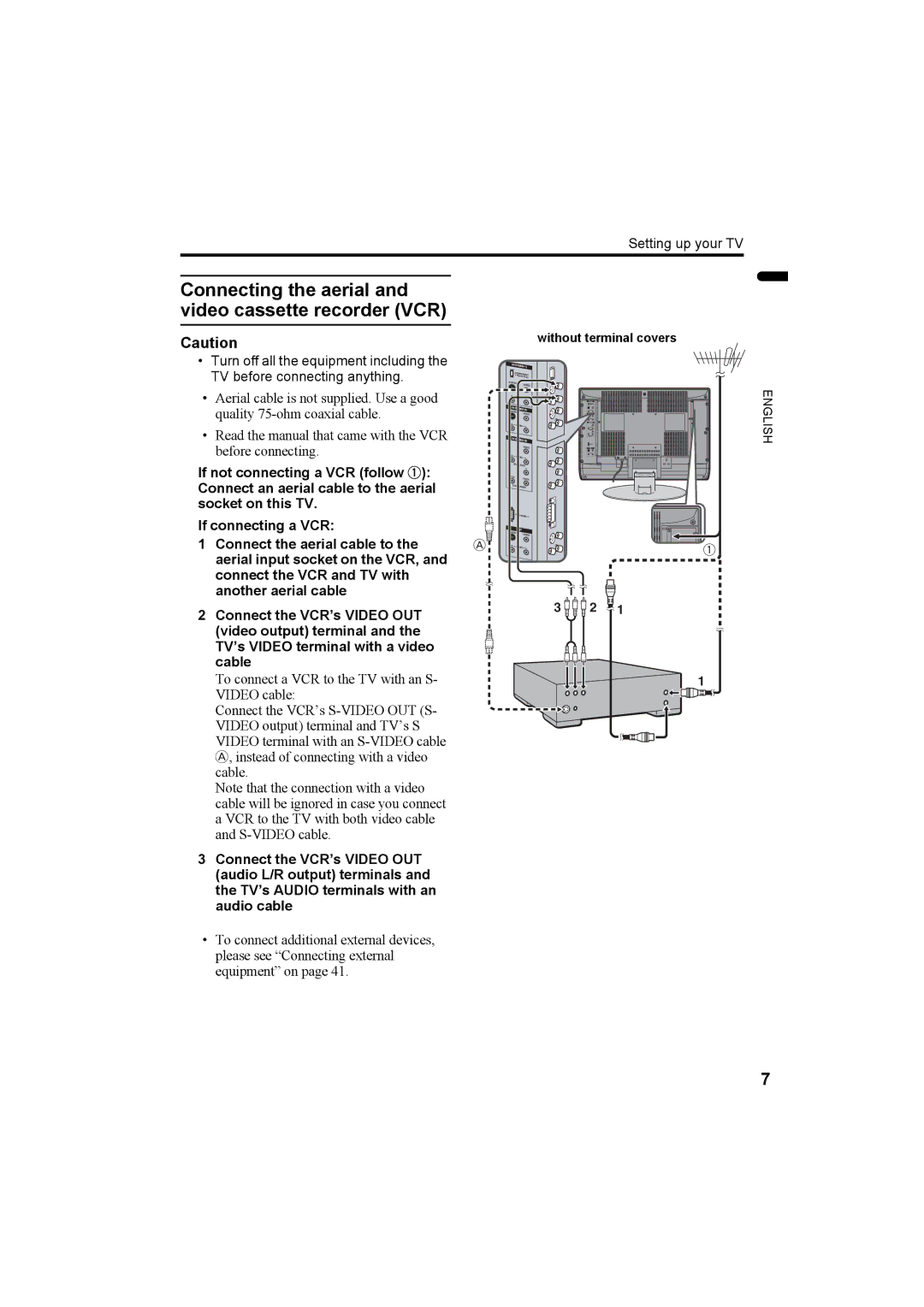 JVC LT-Z32SX4B manual Connecting the aerial and video cassette recorder VCR 