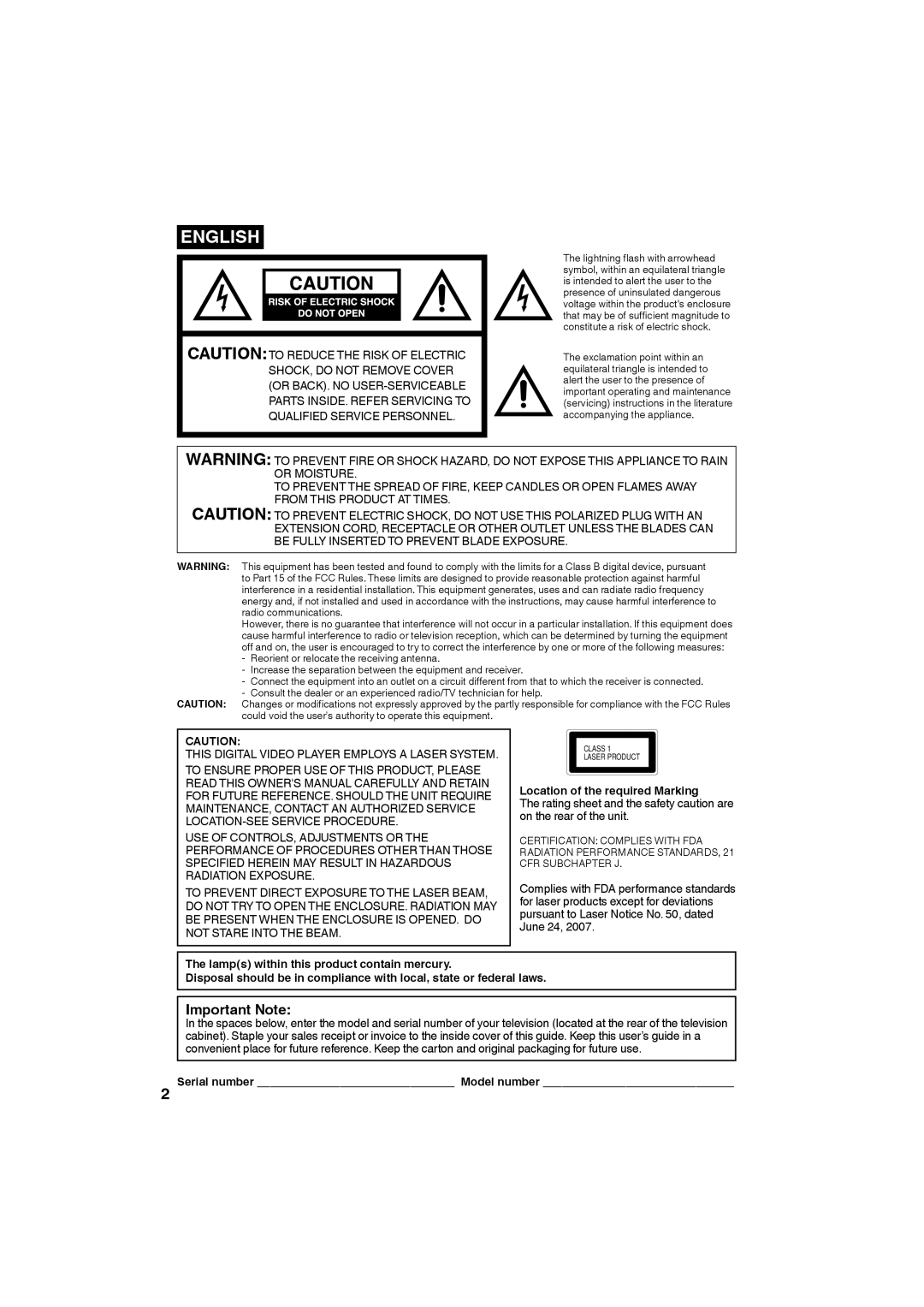 JVC LT32D210 owner manual Location of the required Marking, Serial number Model number 