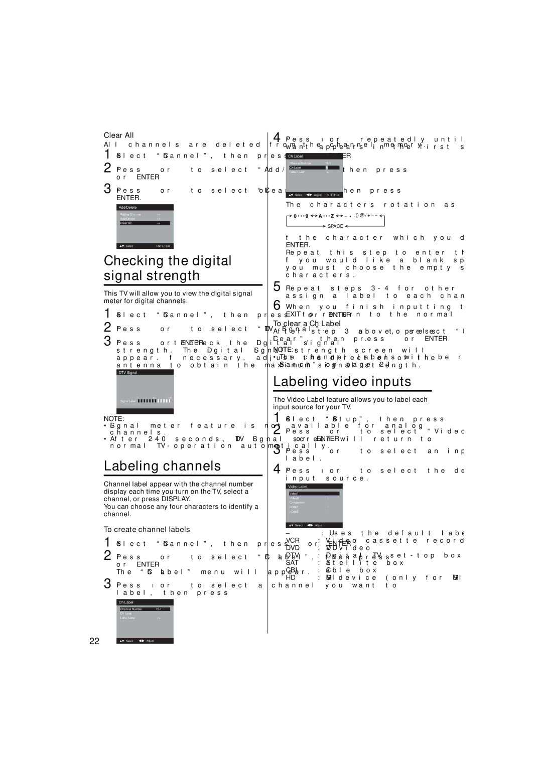 JVC LT32D210 owner manual To create channel labels 