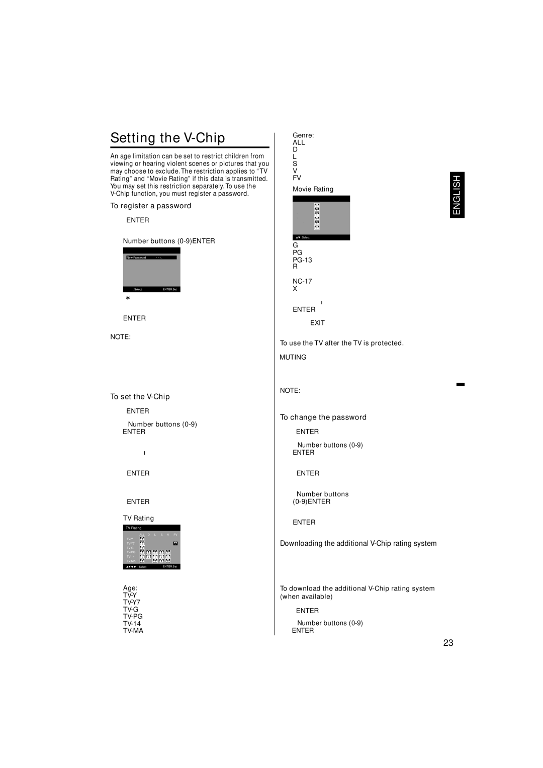 JVC LT32D210 owner manual Setting the V-Chip, To register a password, To set the V-Chip, To change the password, All 