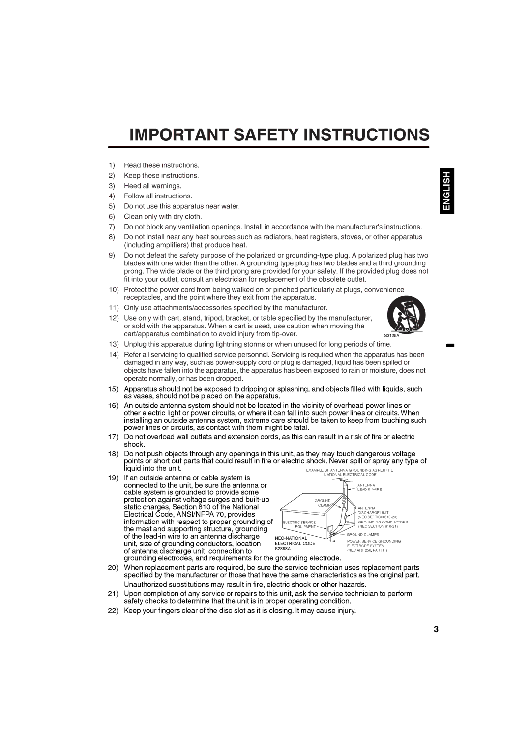 JVC LT32D210 owner manual English, Information with respect to proper grounding 