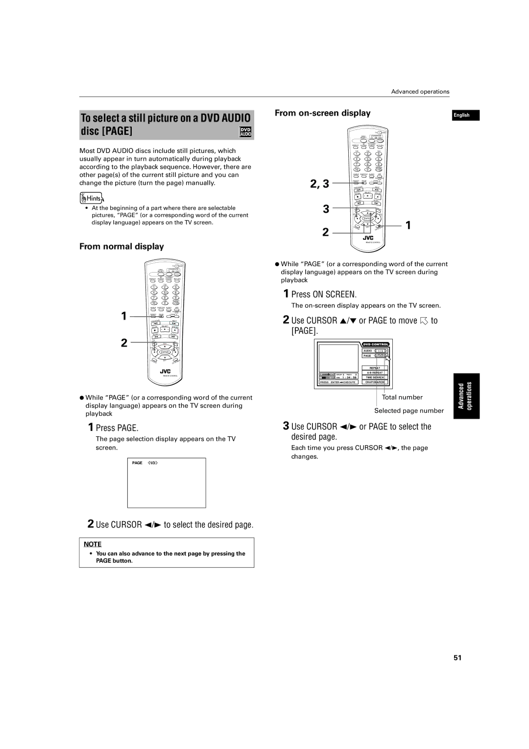 JVC LV42740-001A To select a still picture on a DVD Audio disc, From normal display, Use Cursor 5/∞ or page to move to 