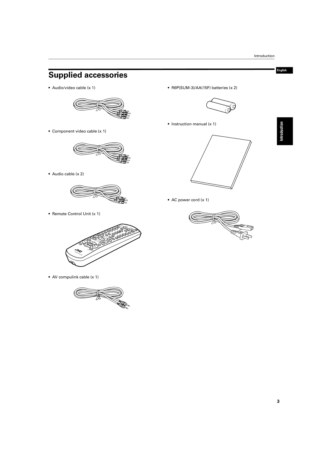 JVC LV42740-001A manual Supplied accessories, AV compulink cable x 