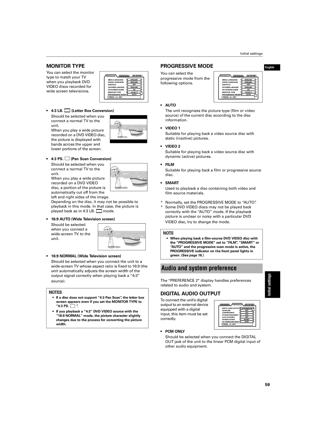 JVC LV42740-001A manual Audio and system preference 