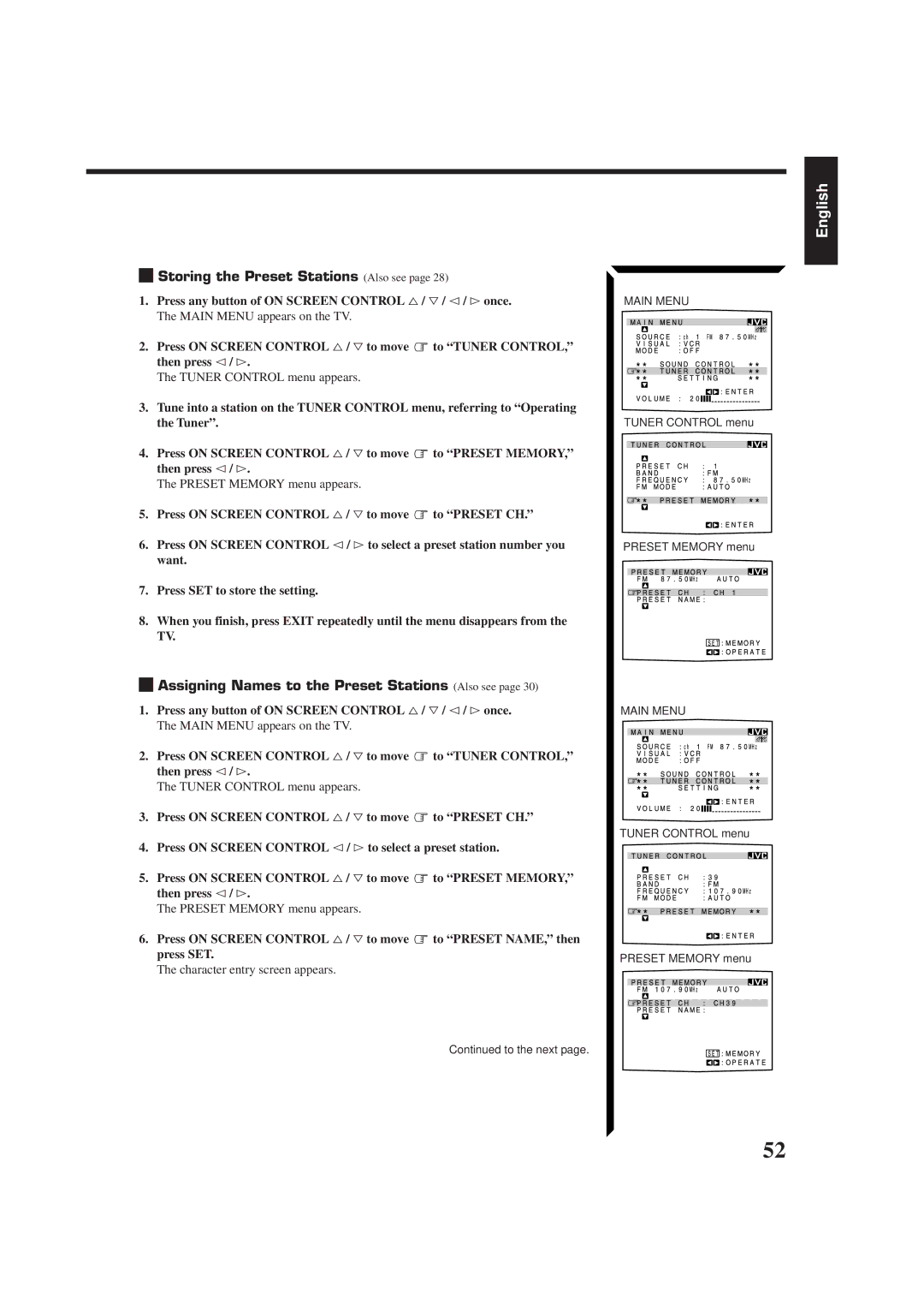 JVC RX-774PBK, LVT0014-001A manual Storing the Preset Stations Also see, Assigning Names to the Preset Stations Also see 