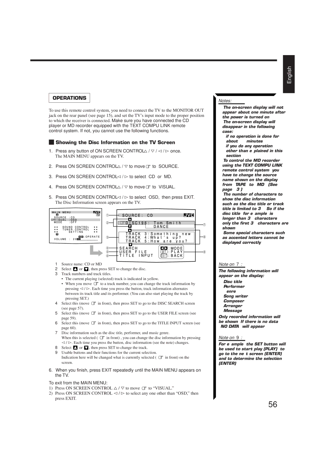 JVC RM-SR774XU, LVT0014-001A, RX-774PBK manual Operations, Showing the Disc Information on the TV Screen 