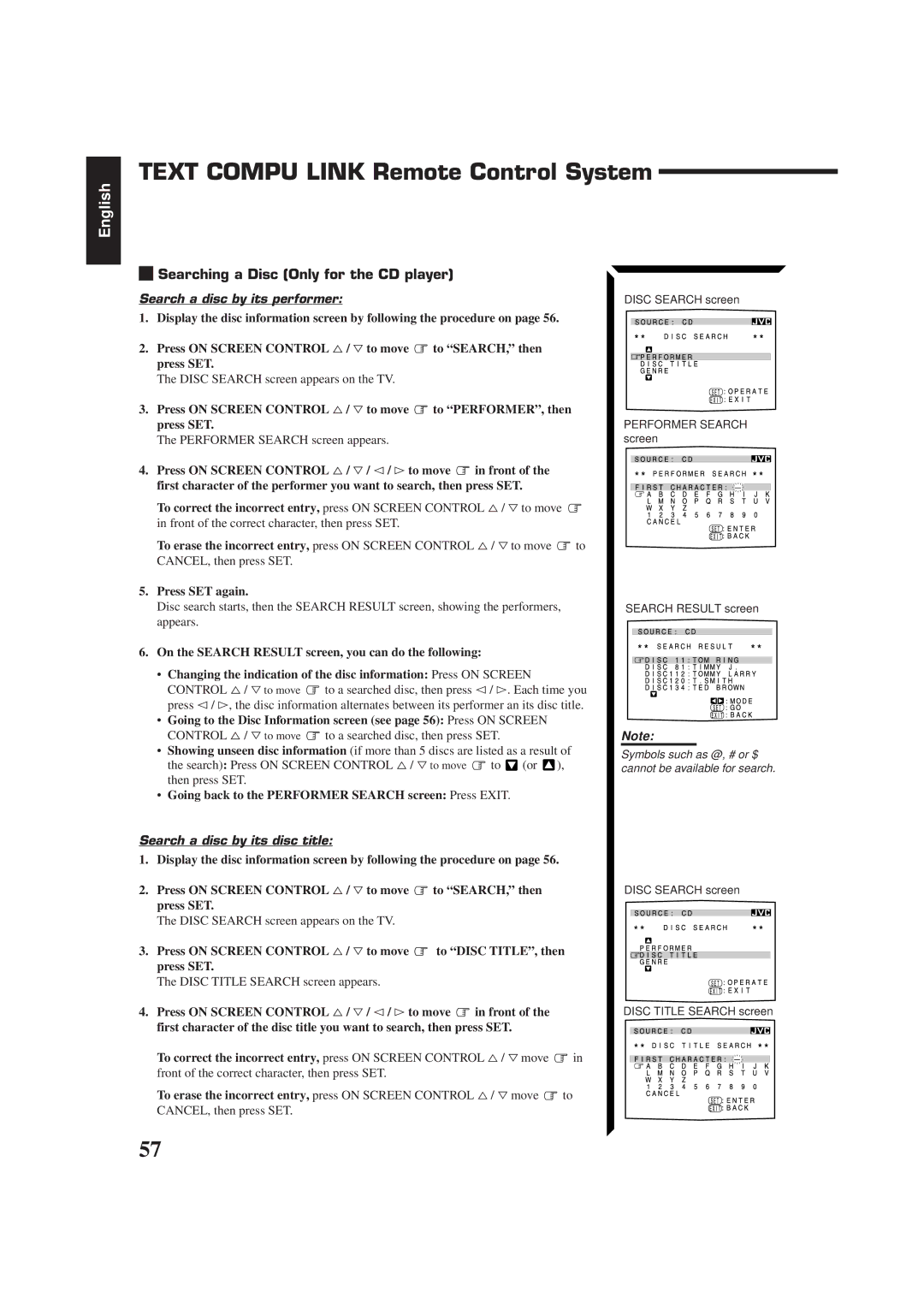 JVC LVT0014-001A, RX-774PBK, RM-SR774XU manual Text Compu Link Remote Control System, Searching a Disc Only for the CD player 