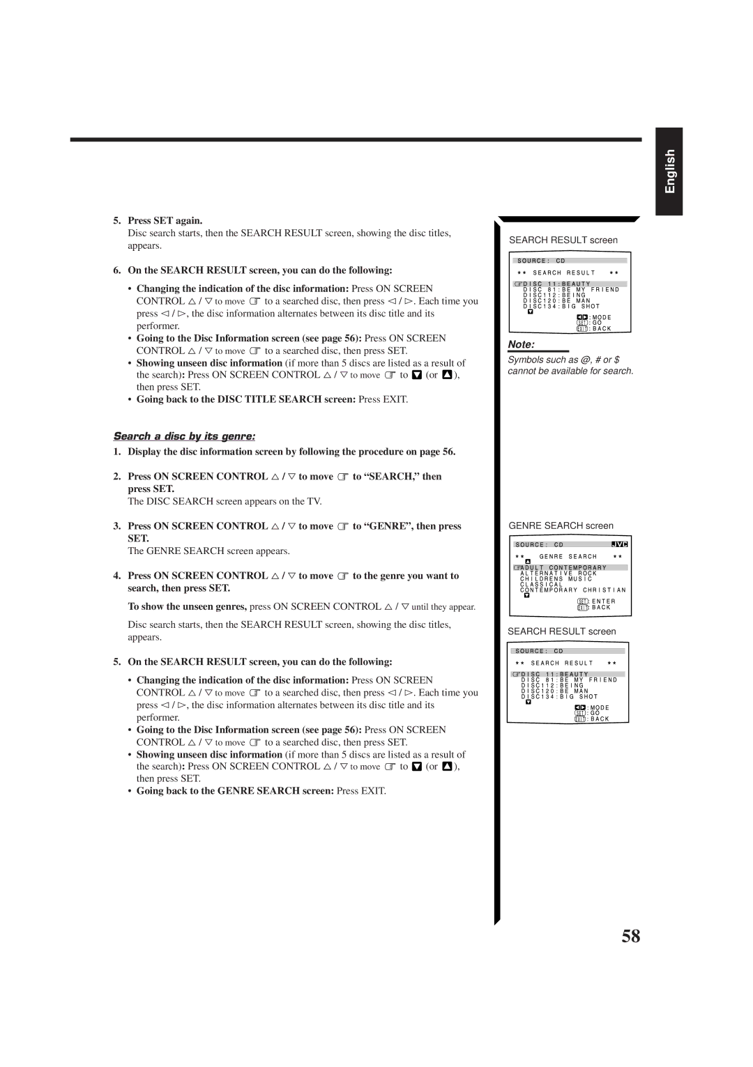 JVC RX-774PBK, LVT0014-001A manual Going back to the Disc Title Search screen Press Exit, Search a disc by its genre, Set 