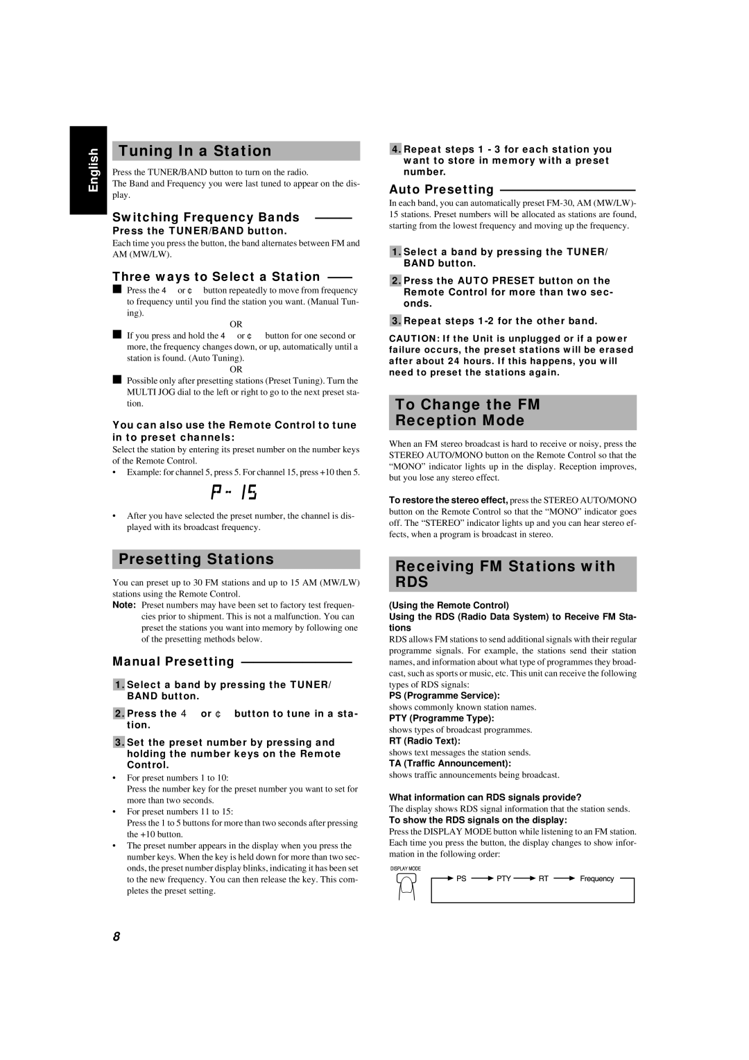 JVC LVT0027-005A Tuning In a Station, Presetting Stations, To Change the FM Reception Mode, Receiving FM Stations with 