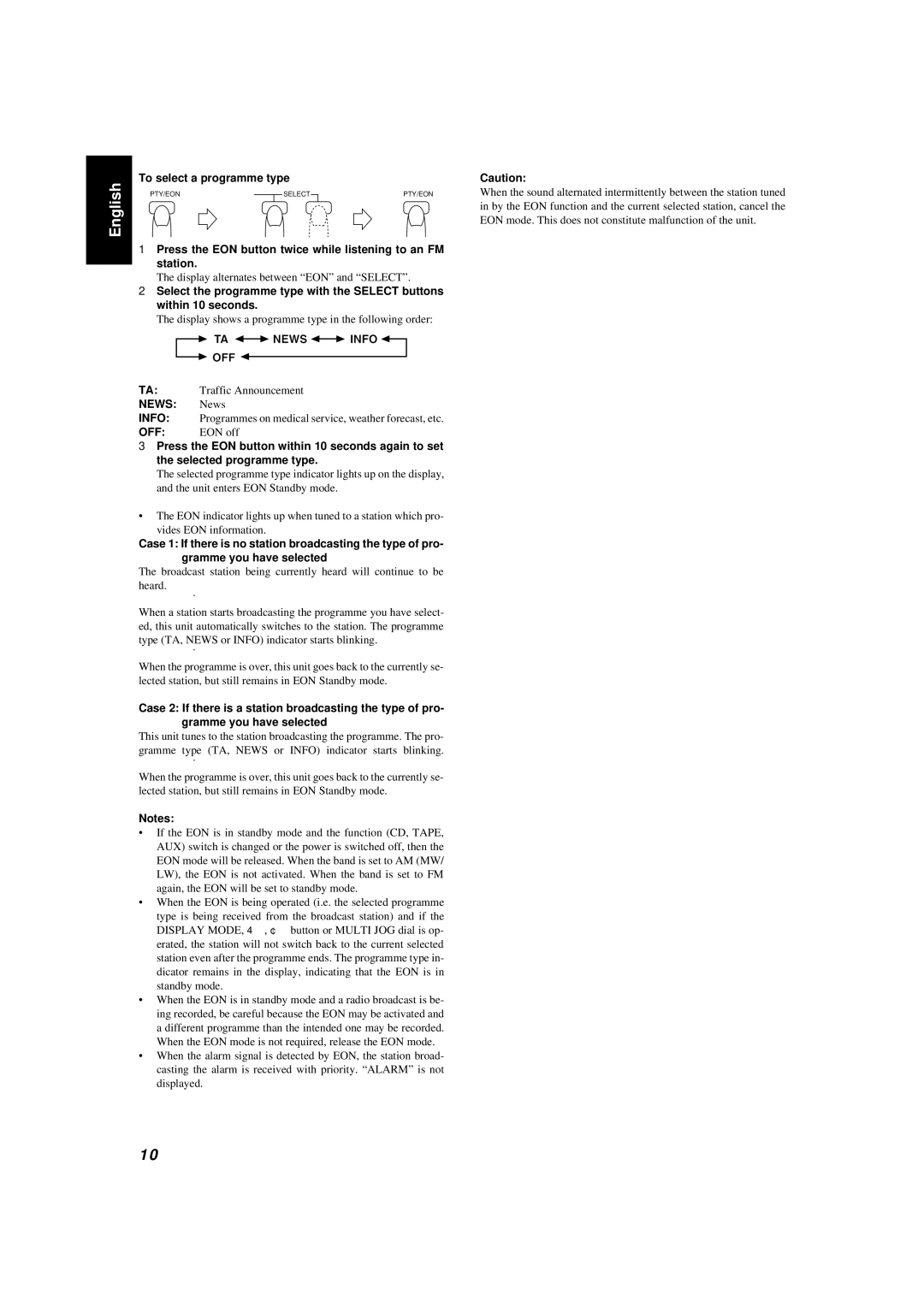 JVC LVT0027-005A, UX-T300R manual To select a programme type, Press the EON button twice while listening to an FM, Station 