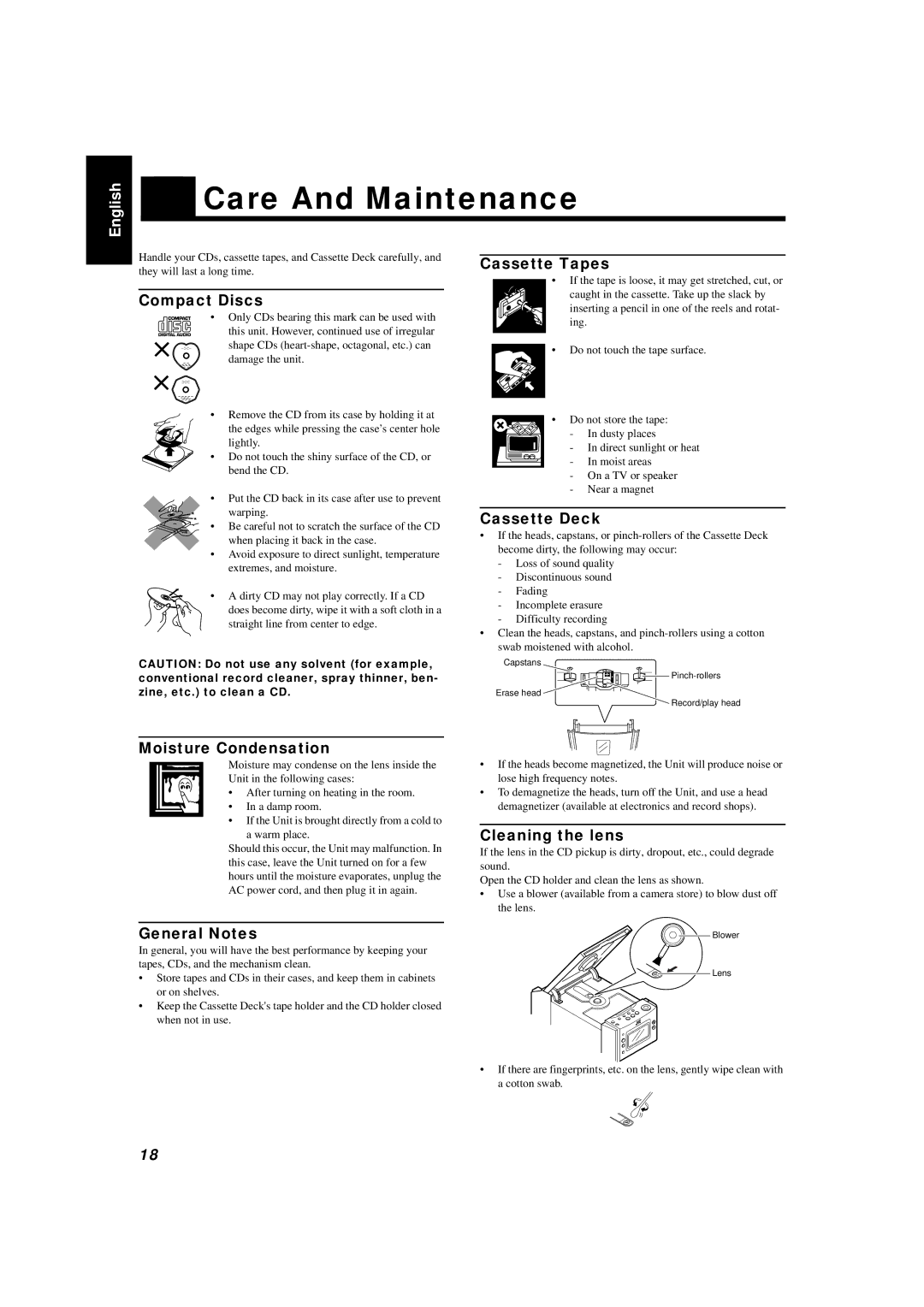 JVC LVT0027-005A, UX-T300R manual Care And Maintenance 