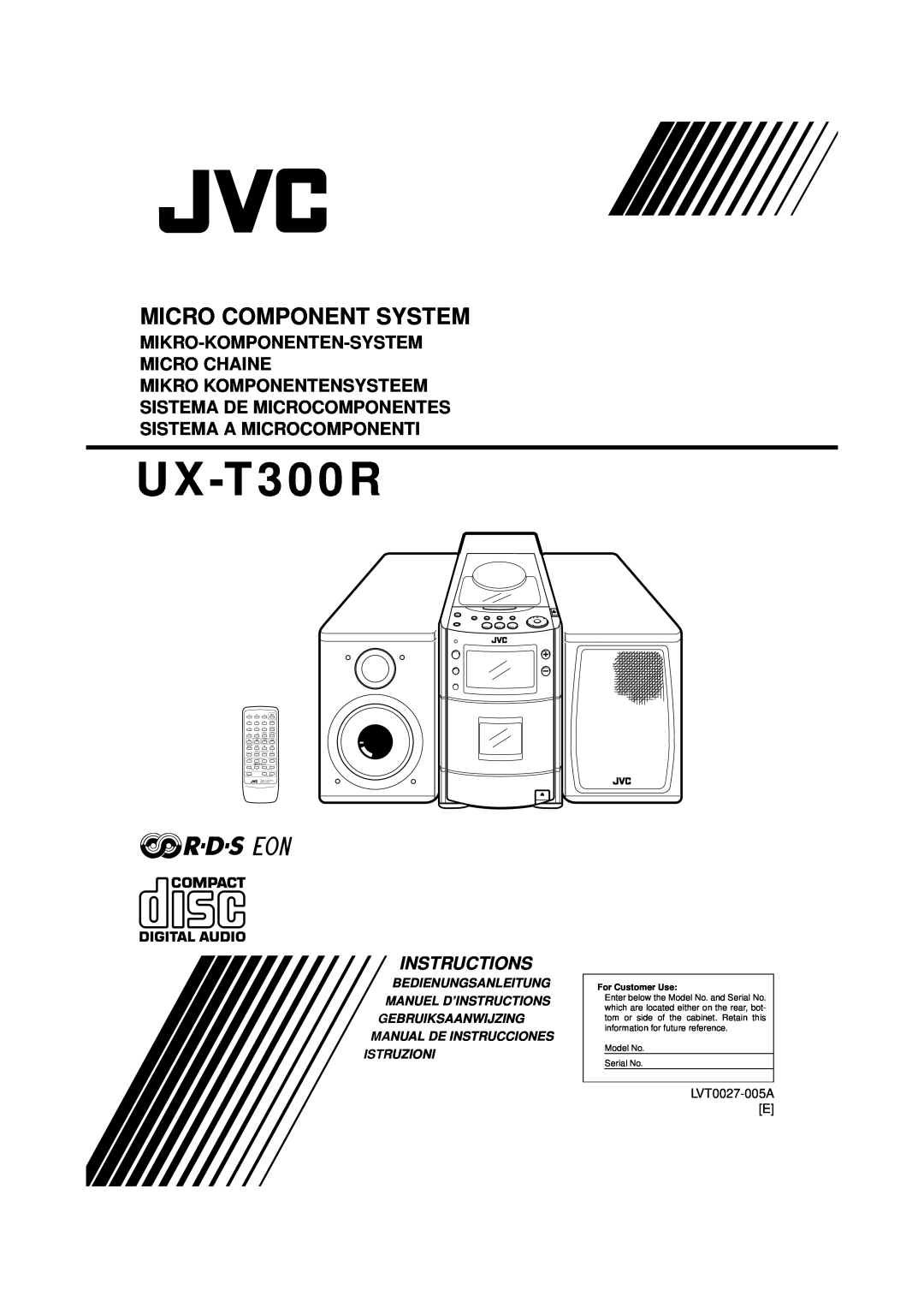 JVC UX-T300R manual Bedienungsanleitung Manuel D’Instructions, Gebruiksaanwijzing Manual De Instrucciones, Istruzioni 
