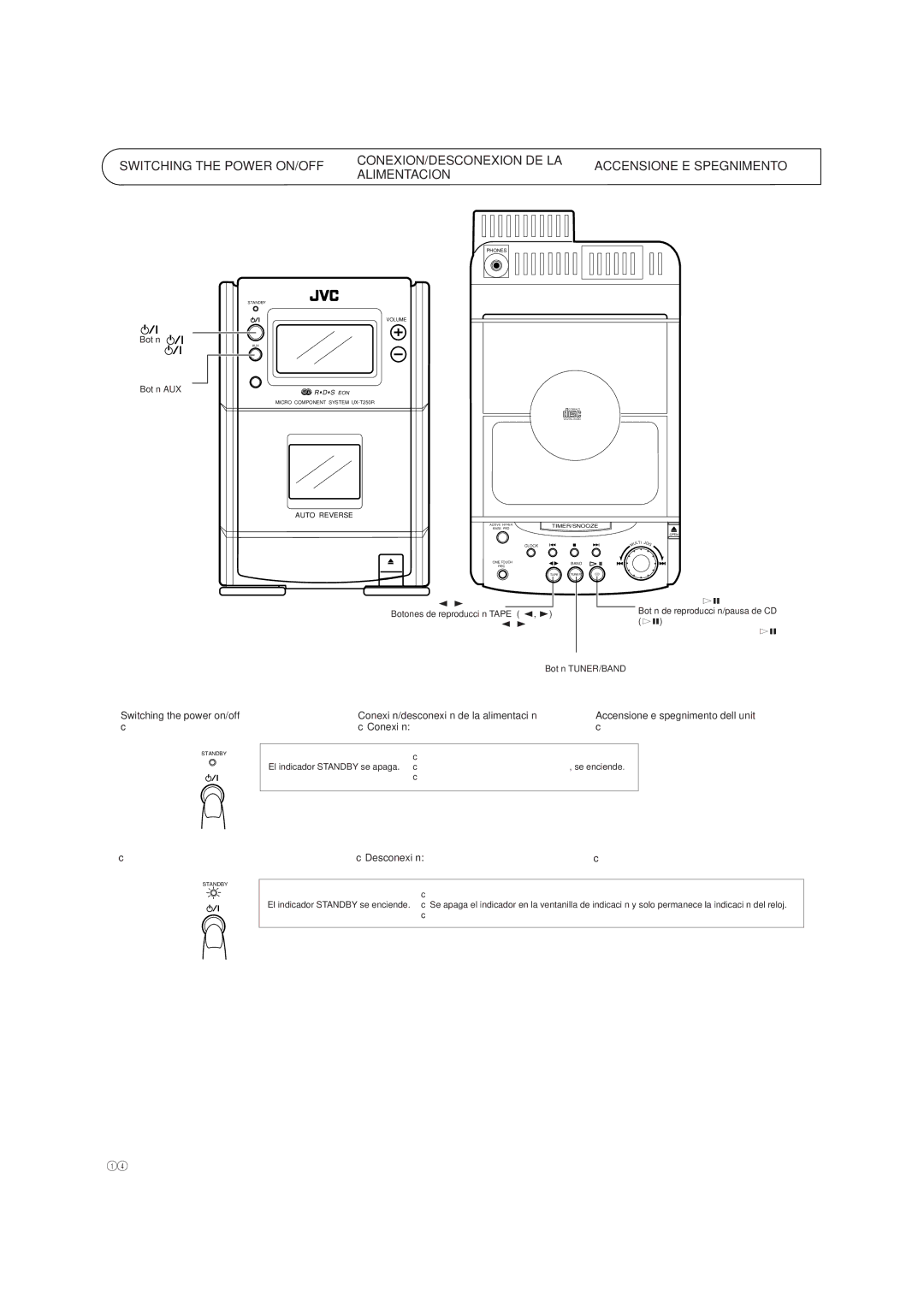 JVC LVT0059-001A, UX-T250R manual Conexión/desconexión de la alimentación, Accensione, Spegnimento 