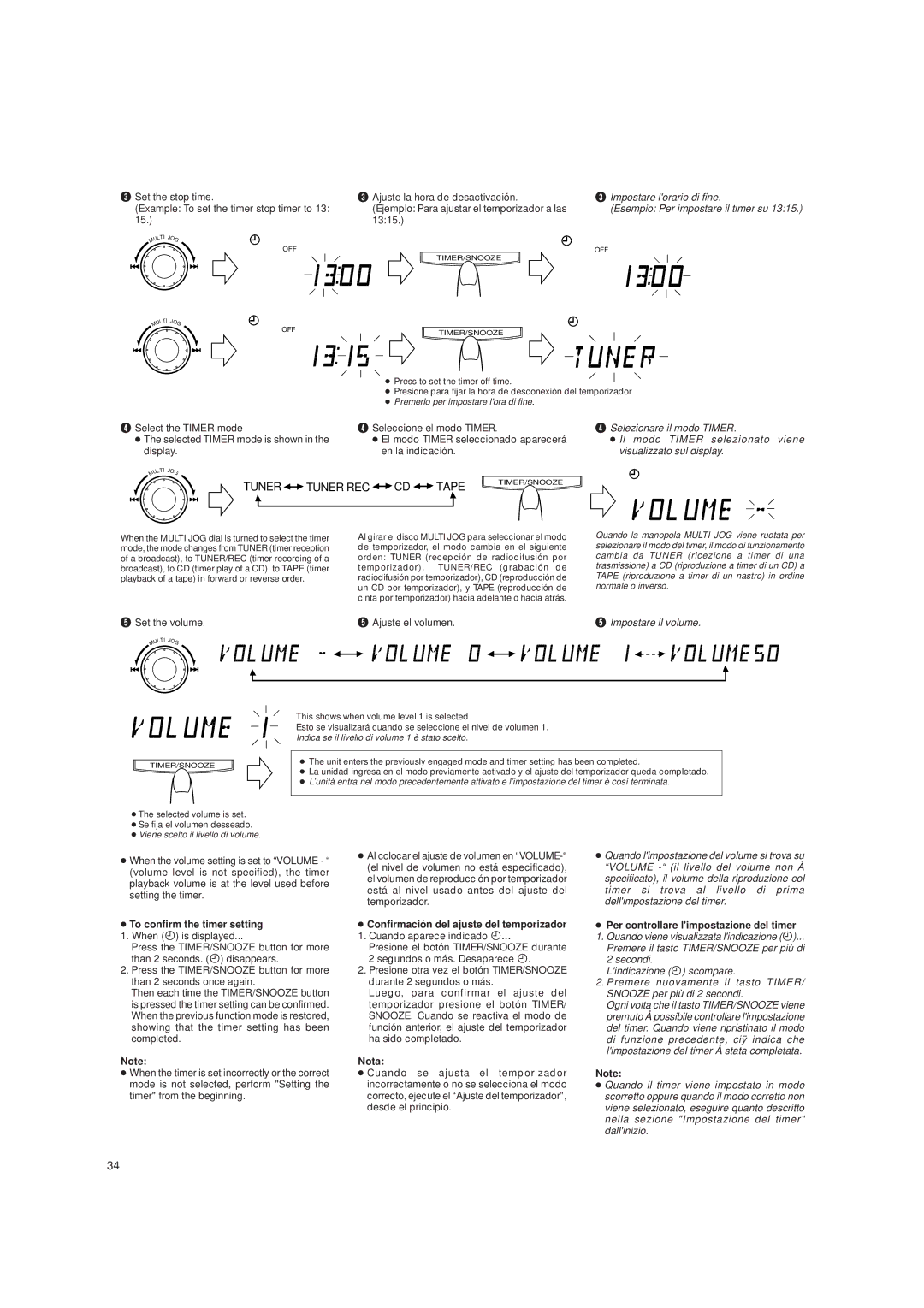 JVC LVT0059-001A, UX-T250R manual Impostare lorario di fine, Impostare il volume, To confirm the timer setting 