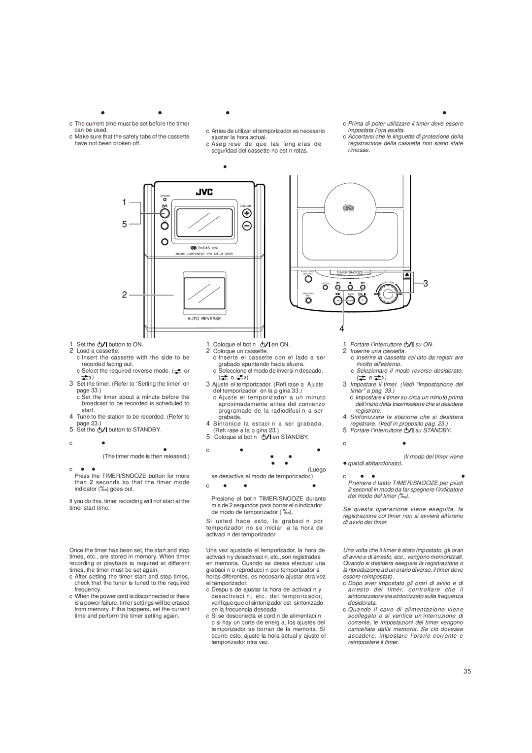 JVC UX-T250R, LVT0059-001A manual Timer recording of broadcast, Grabación por temporizador de una radiodifusión 