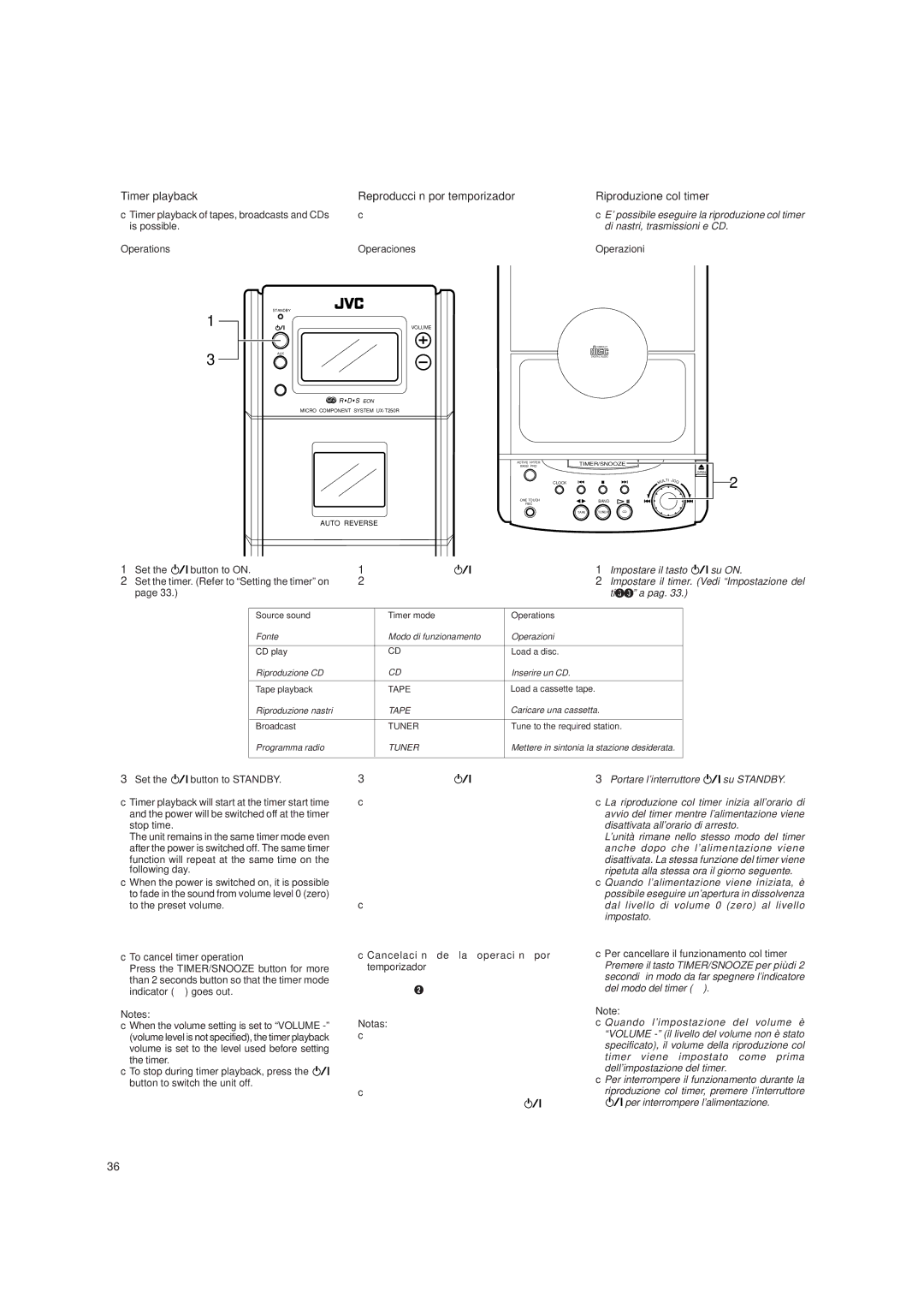 JVC LVT0059-001A manual Operations Operaciones, Set Button to Standby Coloque el botón En Standby, Portare l’interruttore 