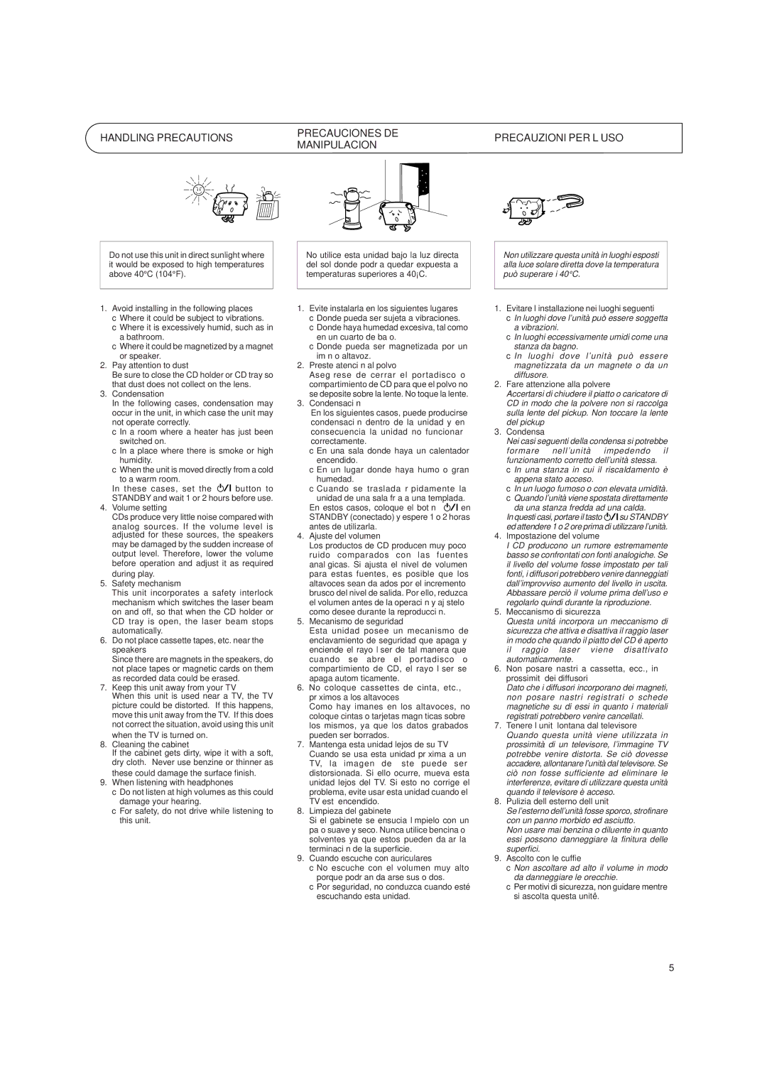 JVC UX-T250R Avoid installing in the following places, Pay attention to dust, Condensation, Volume setting, Condensación 