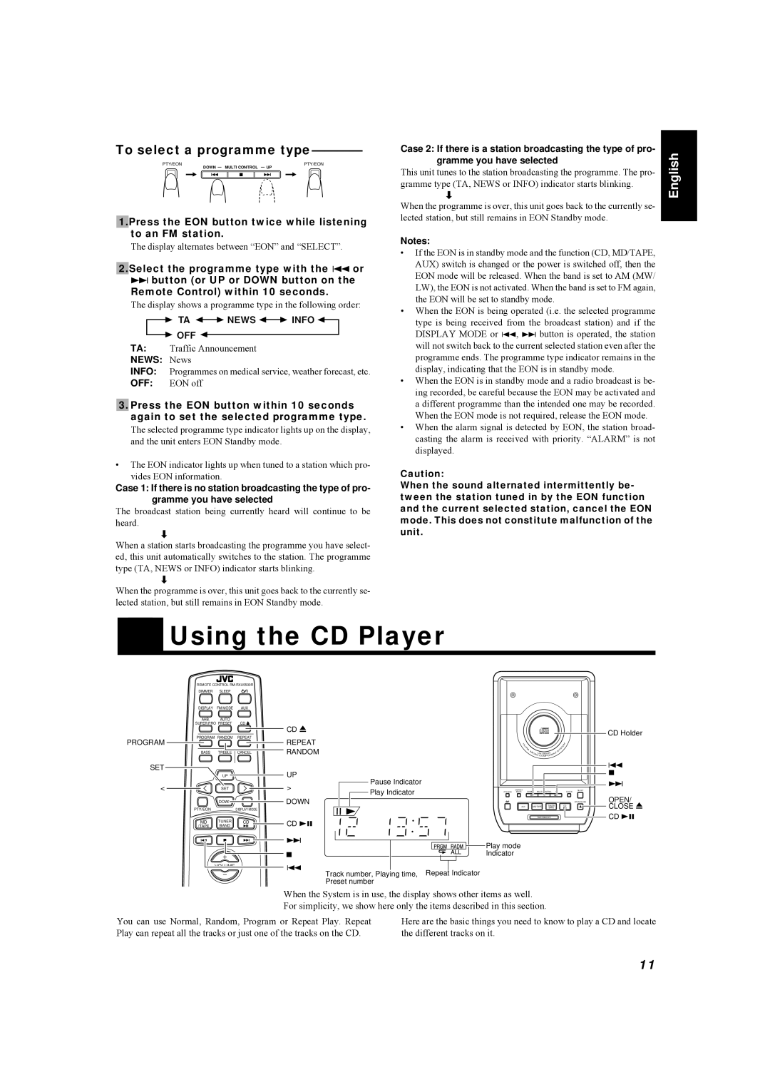 JVC LVT0084-001A Using the CD Player, To select a programme type, TA 7UDIILF#$QQRXQFHPHQW, WKH#GLIIHUHQW#WUDFNV#RQ#LW1 